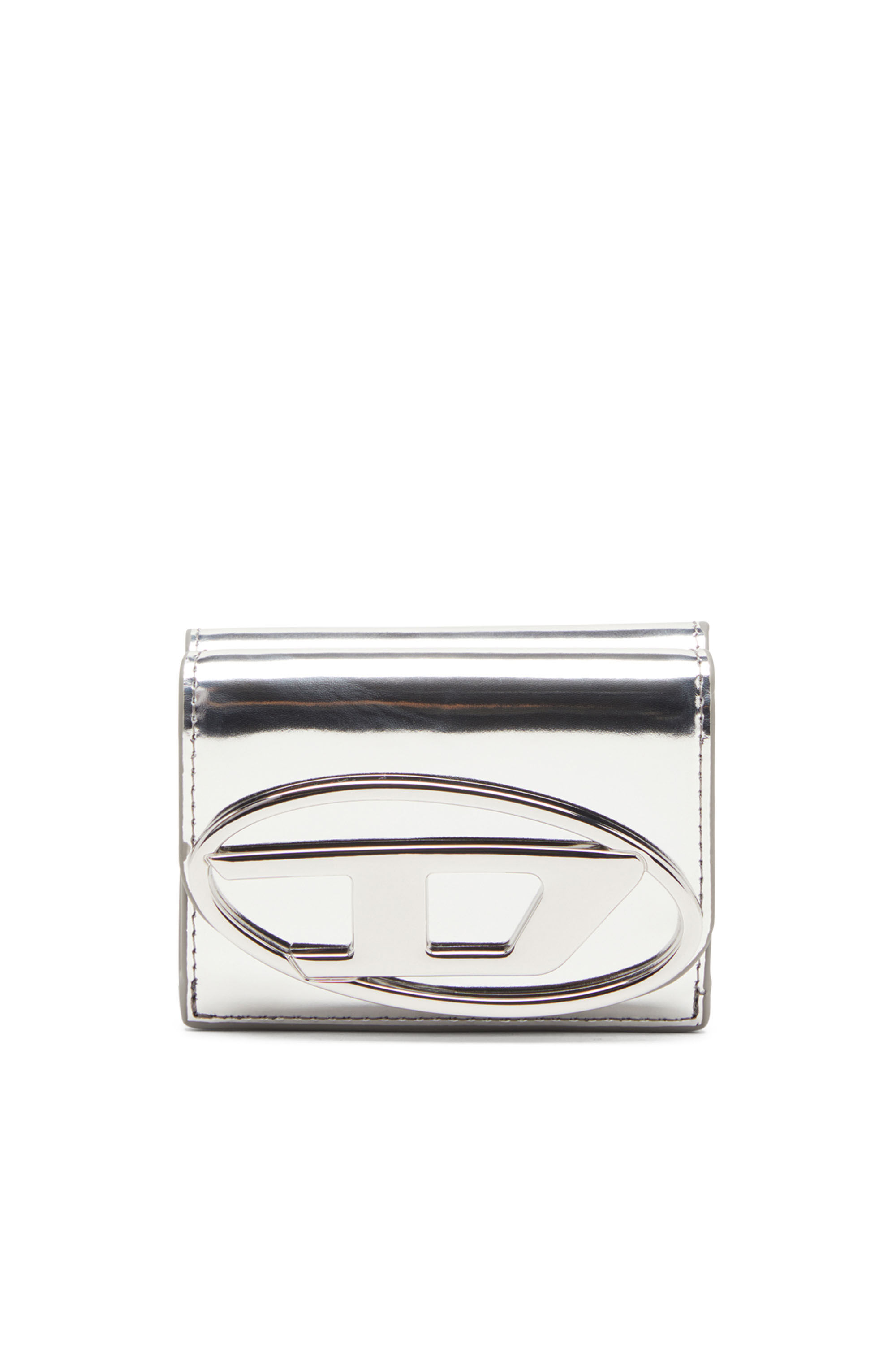 Portafoglio trifold in pelle specchiata Donna Argento Diesel