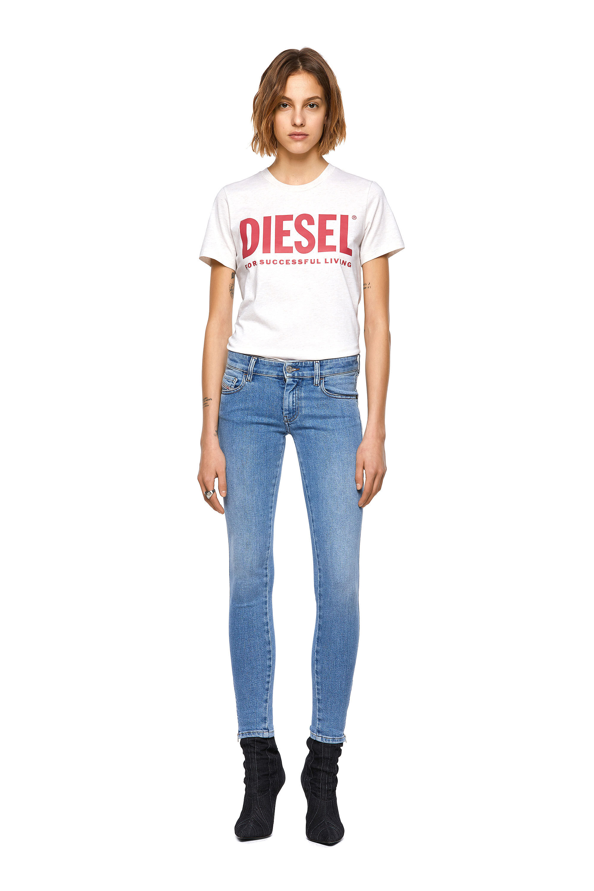 Slandy Low 009ZY Donna: Jeans Super skinny Blu chiaro | Diesel