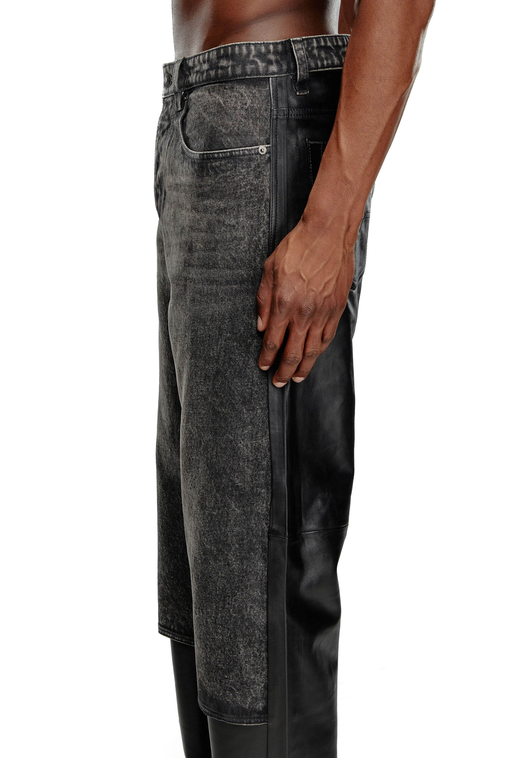 Pantaloni in pelle e denim Uomo Nero Diesel