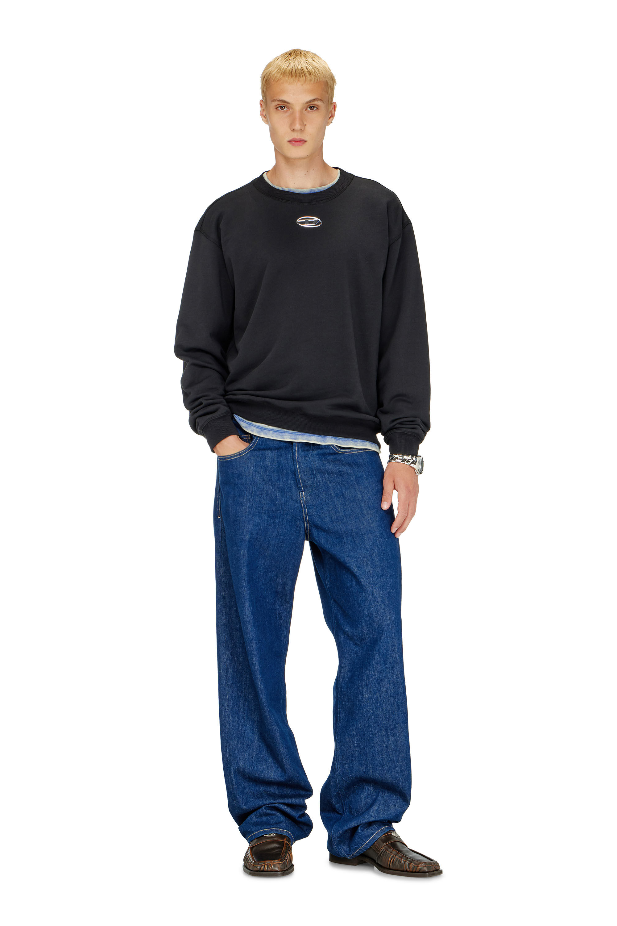 Diesel - S-NORM-IOD, Felpa regular con Oval D metallico Uomo in Nero - 1