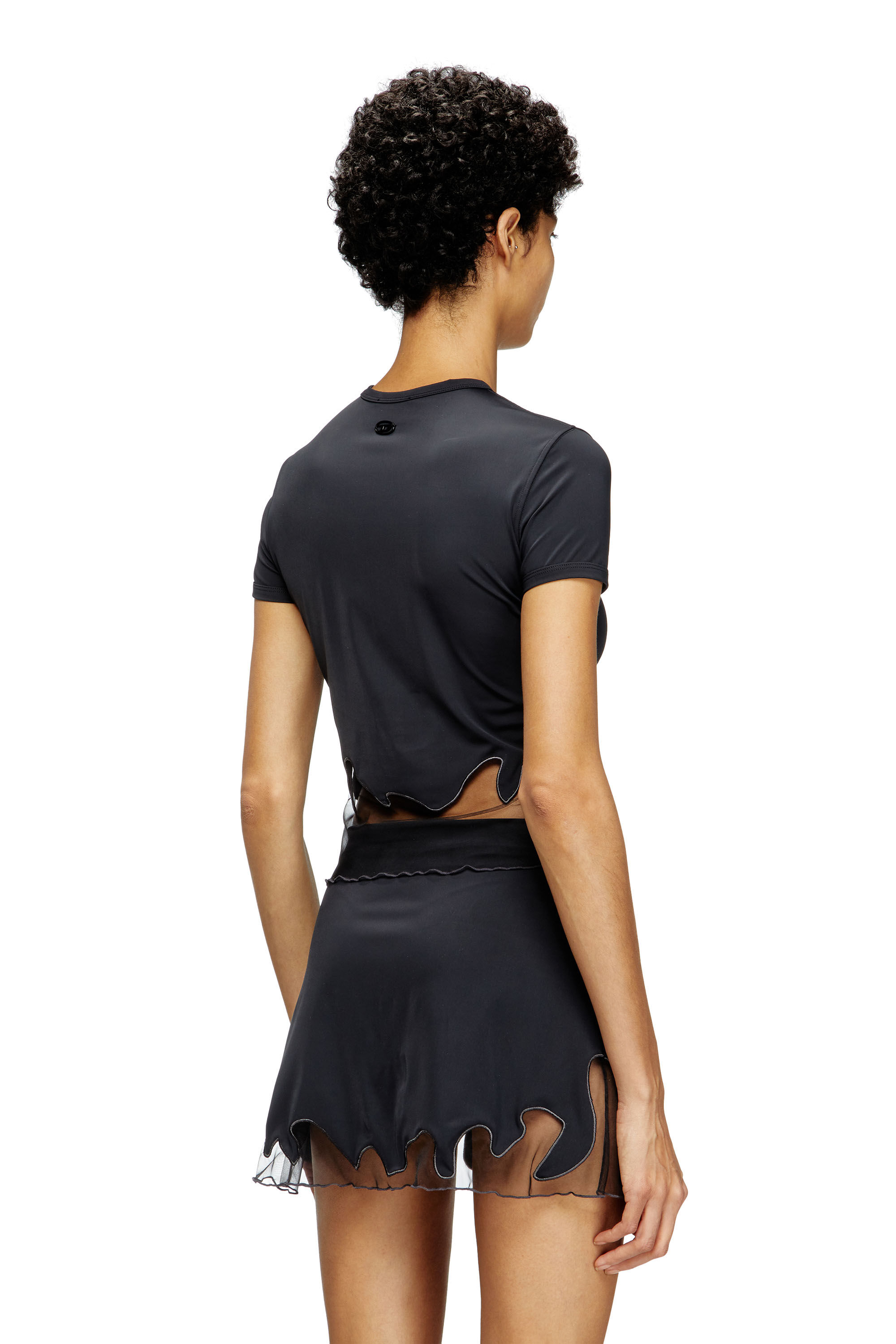 Diesel - T-INLAY-R1, T-shirt in nylon e inserto in tulle Donna in Nero - 4