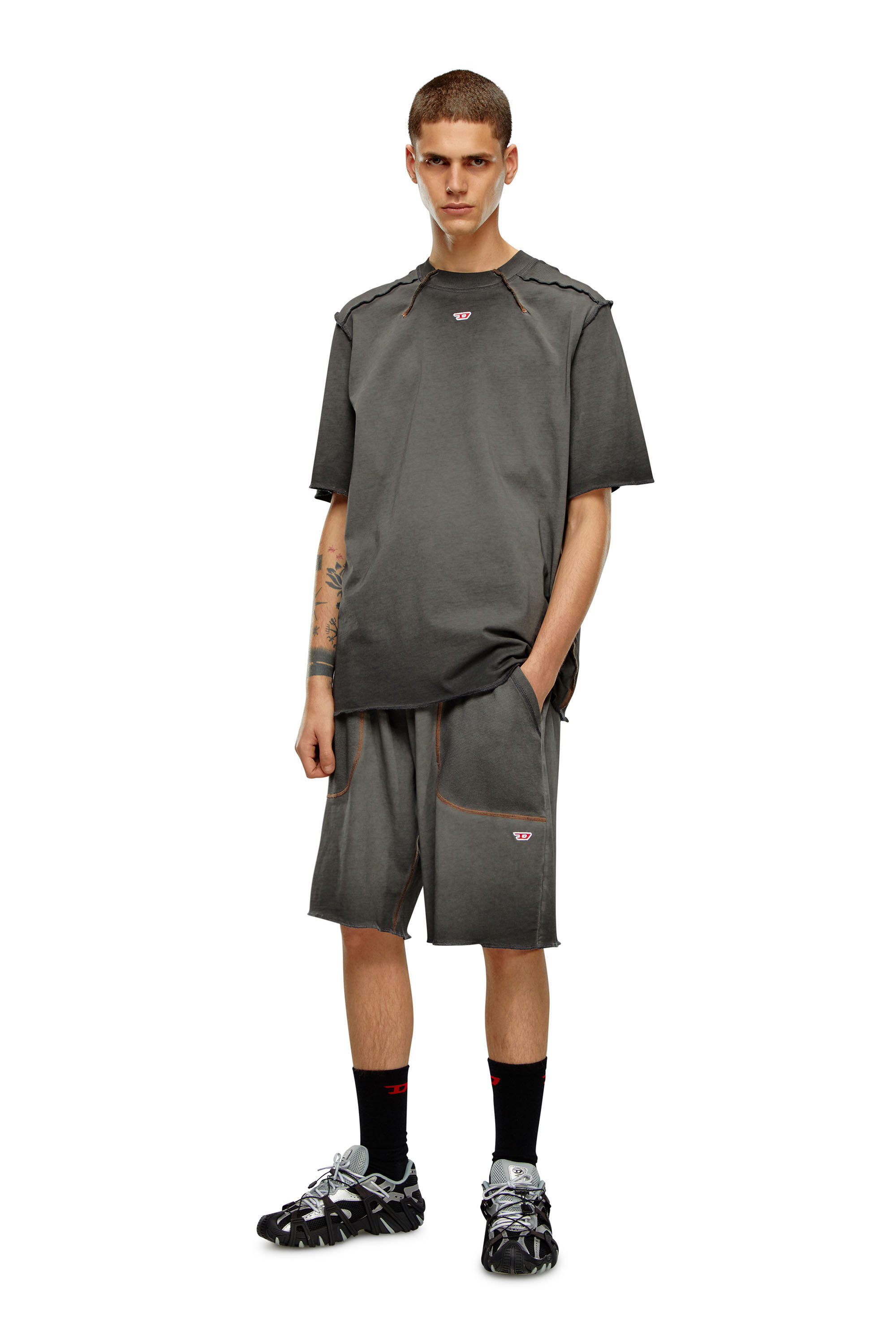 Diesel - P-BASK, Man Sweat shorts with waffle-knit details in Black - Image 1