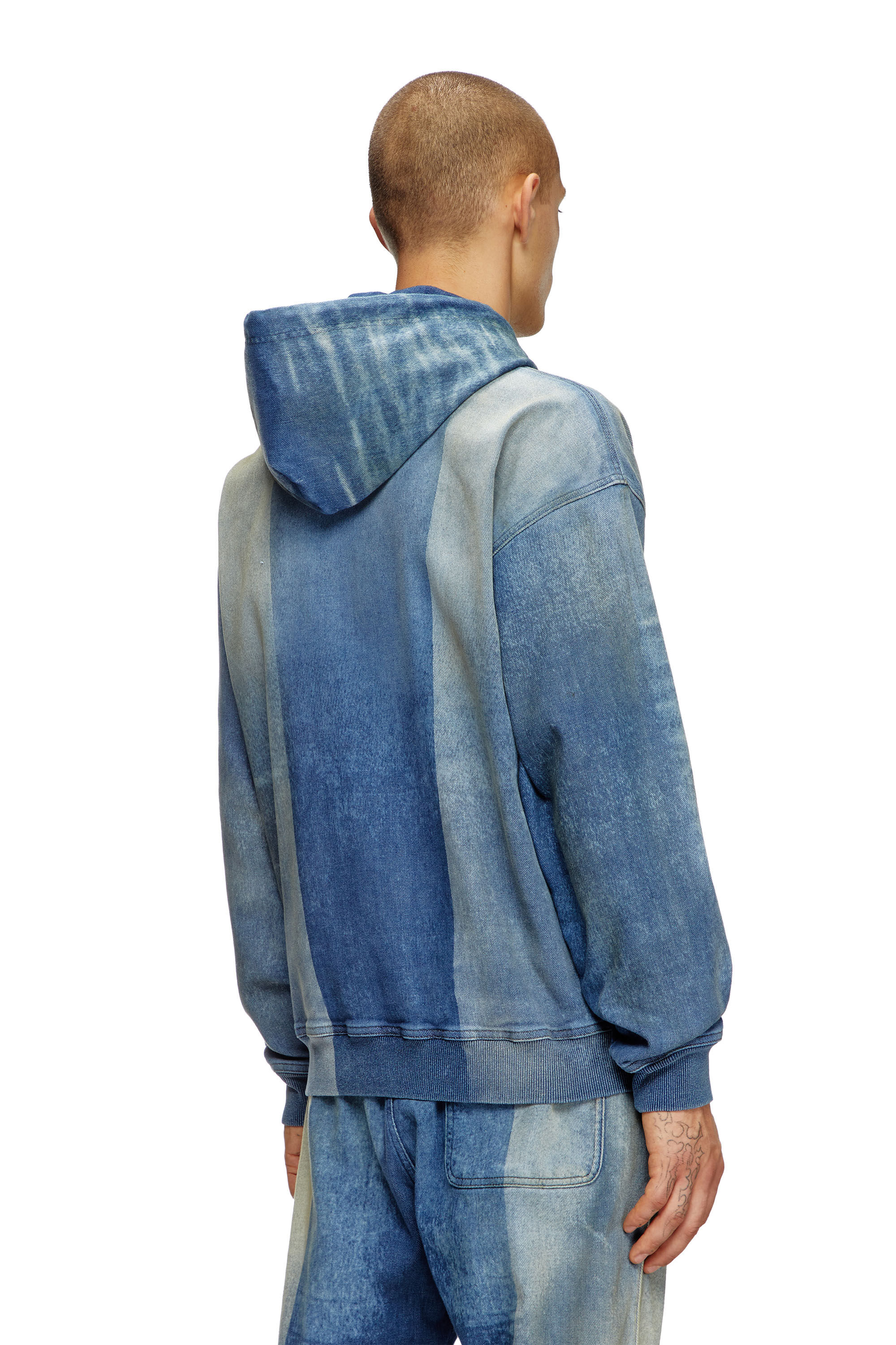 Hoodie in Track Denim con motivo solarizzato Donna | Blu | Diesel