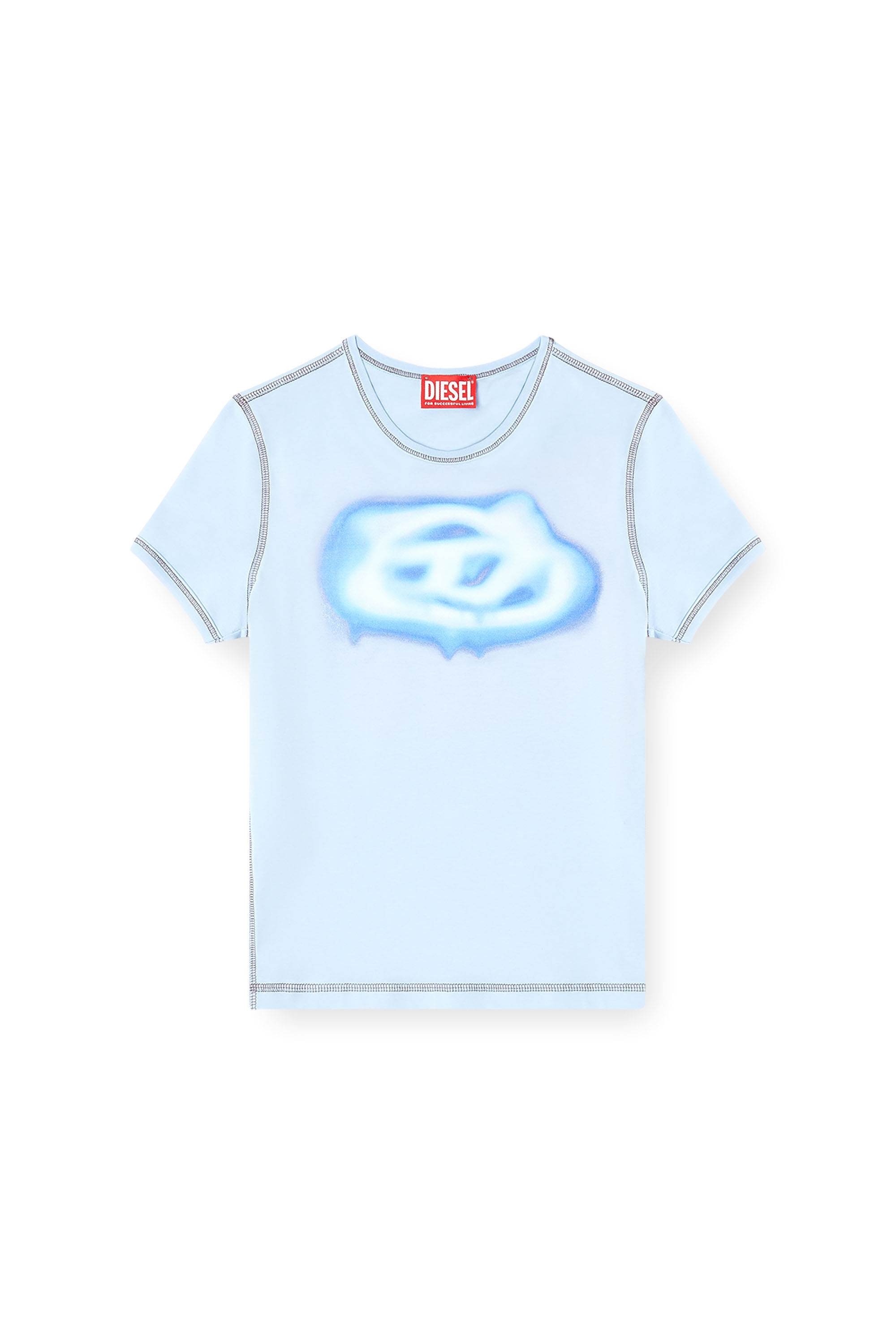 Diesel - T-UNCUTIES-LONG-S3, T-shirt slim con logo effetto graffiti Donna in Blu - 2