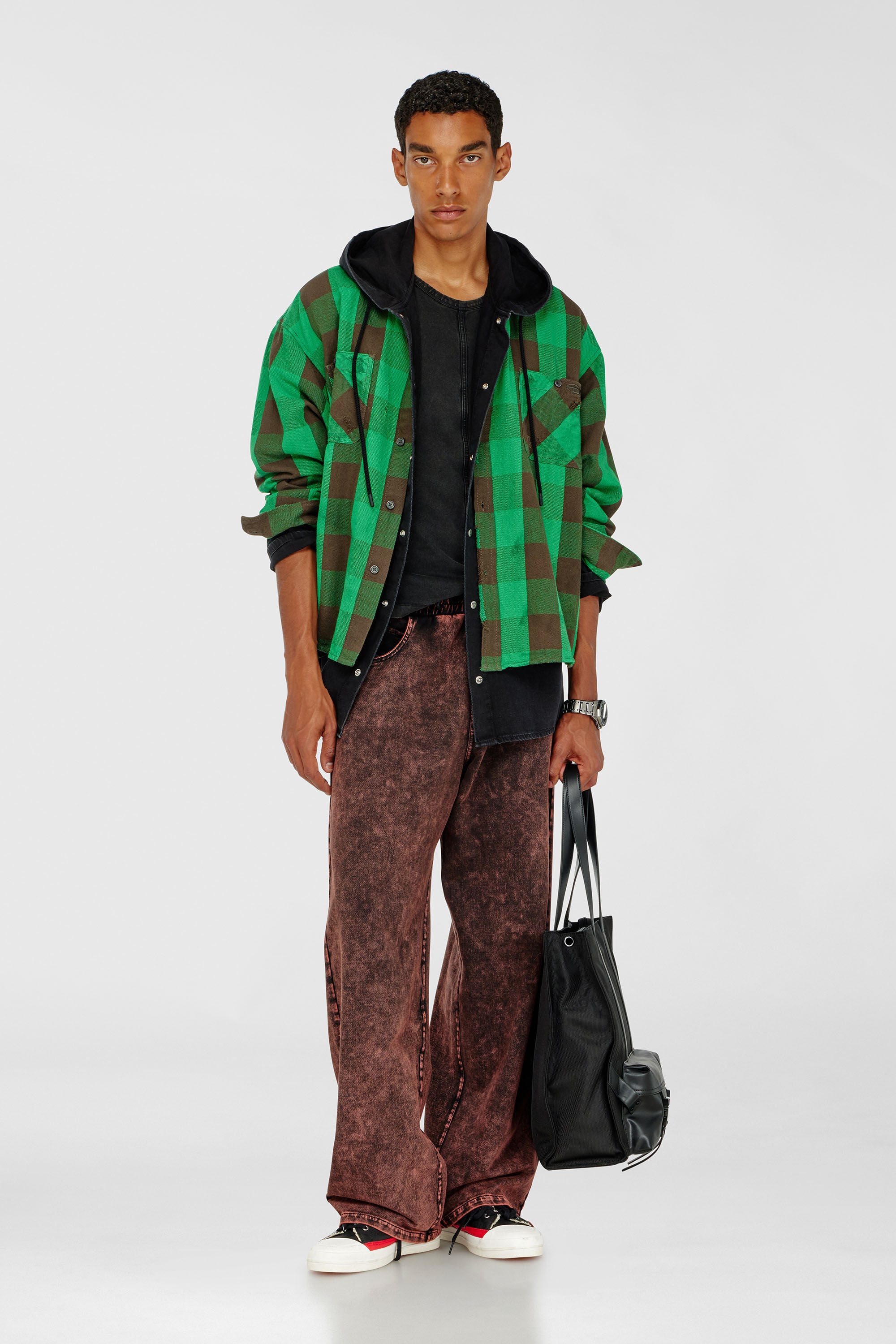 Diesel - S-DRUM, Camicia in flanella a quadri effetto distressed Uomo in Multicolor - 1