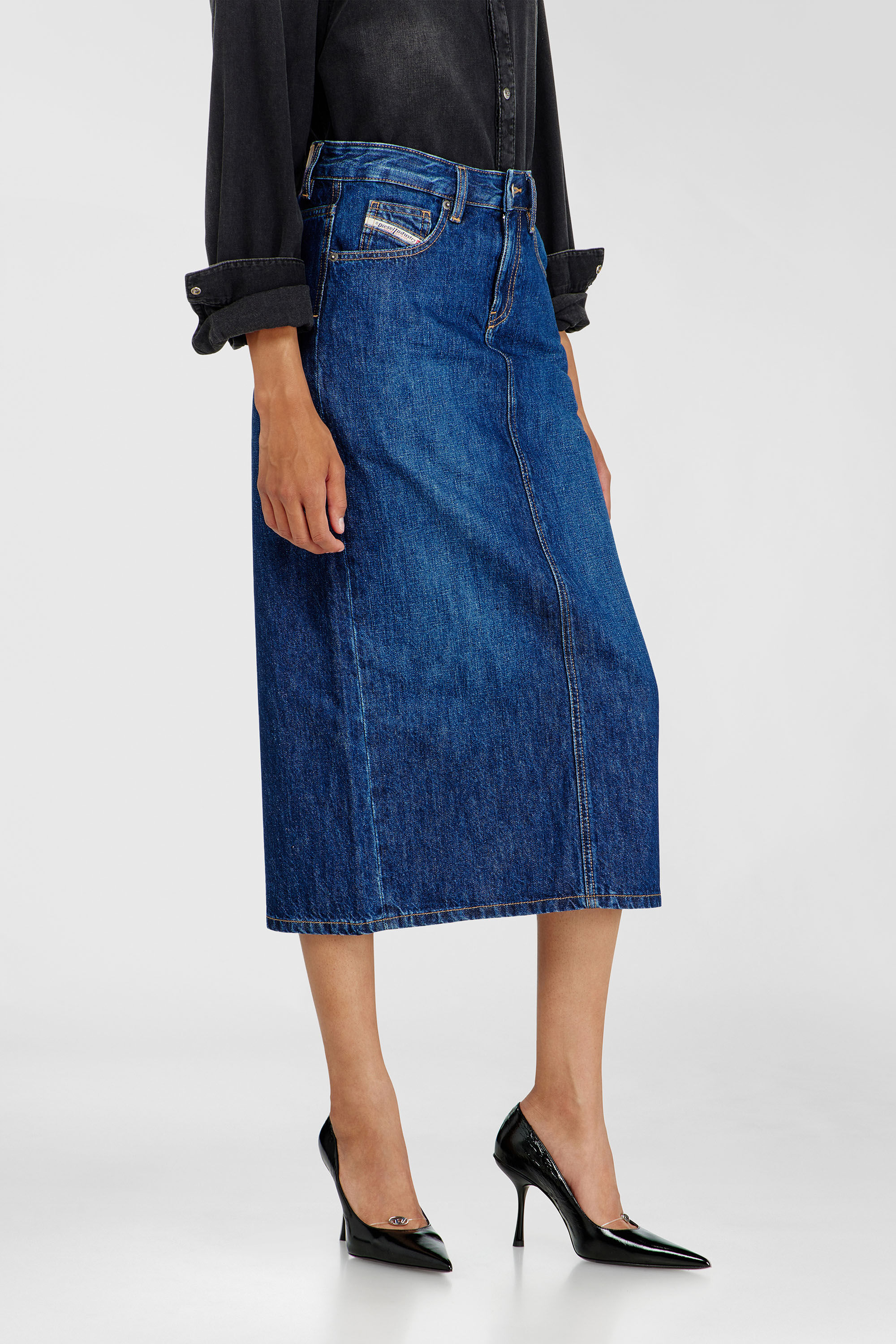 Diesel - DE-SKYE-D, Gonna midi in denim Donna in Blu - 5