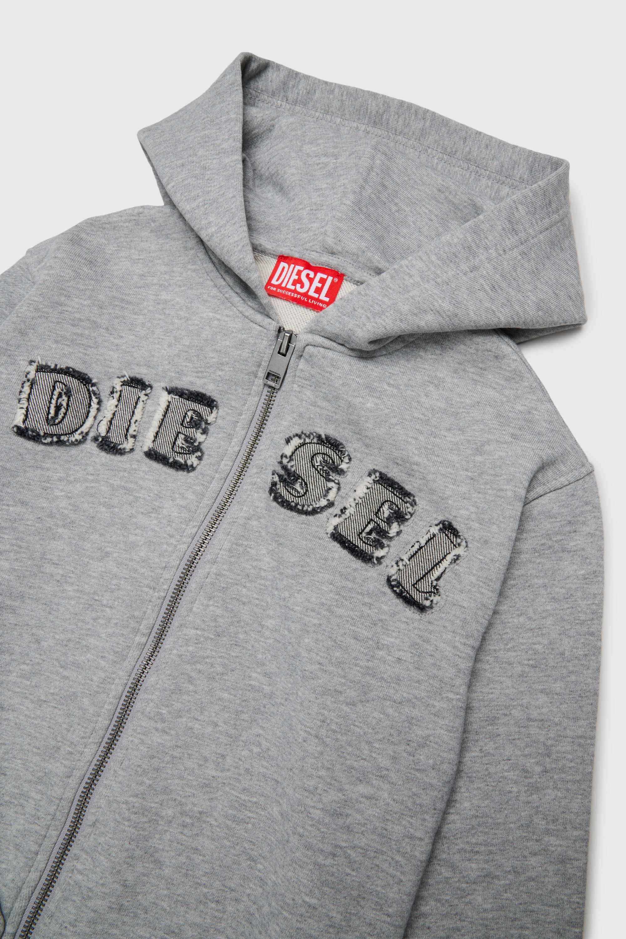 Diesel - SJEANSHOOD OVER, Felpa con zip e lettere logo sfrangiate Uomo in Grigio - 3