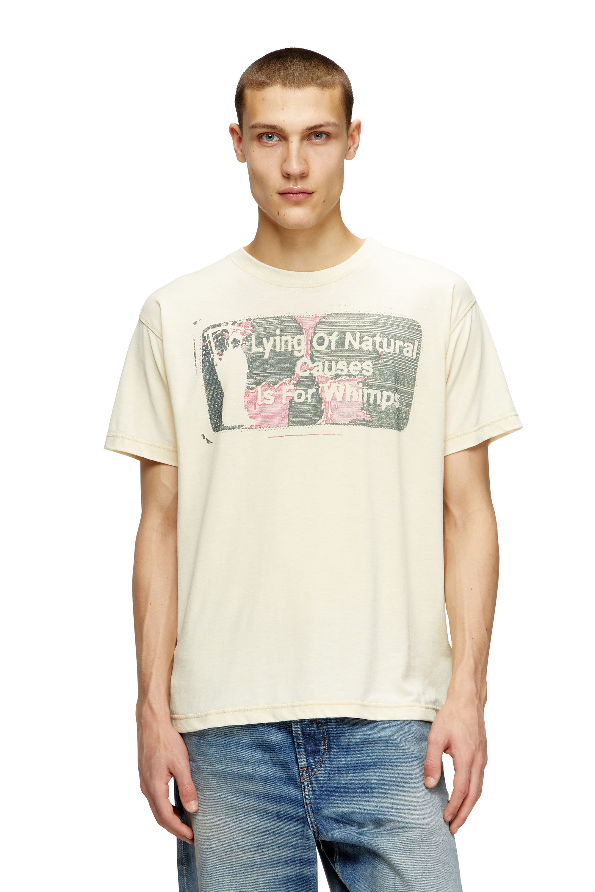 Diesel - T-NORM-T2, T-shirt con slogan e burnout wash Uomo in Beige - 3