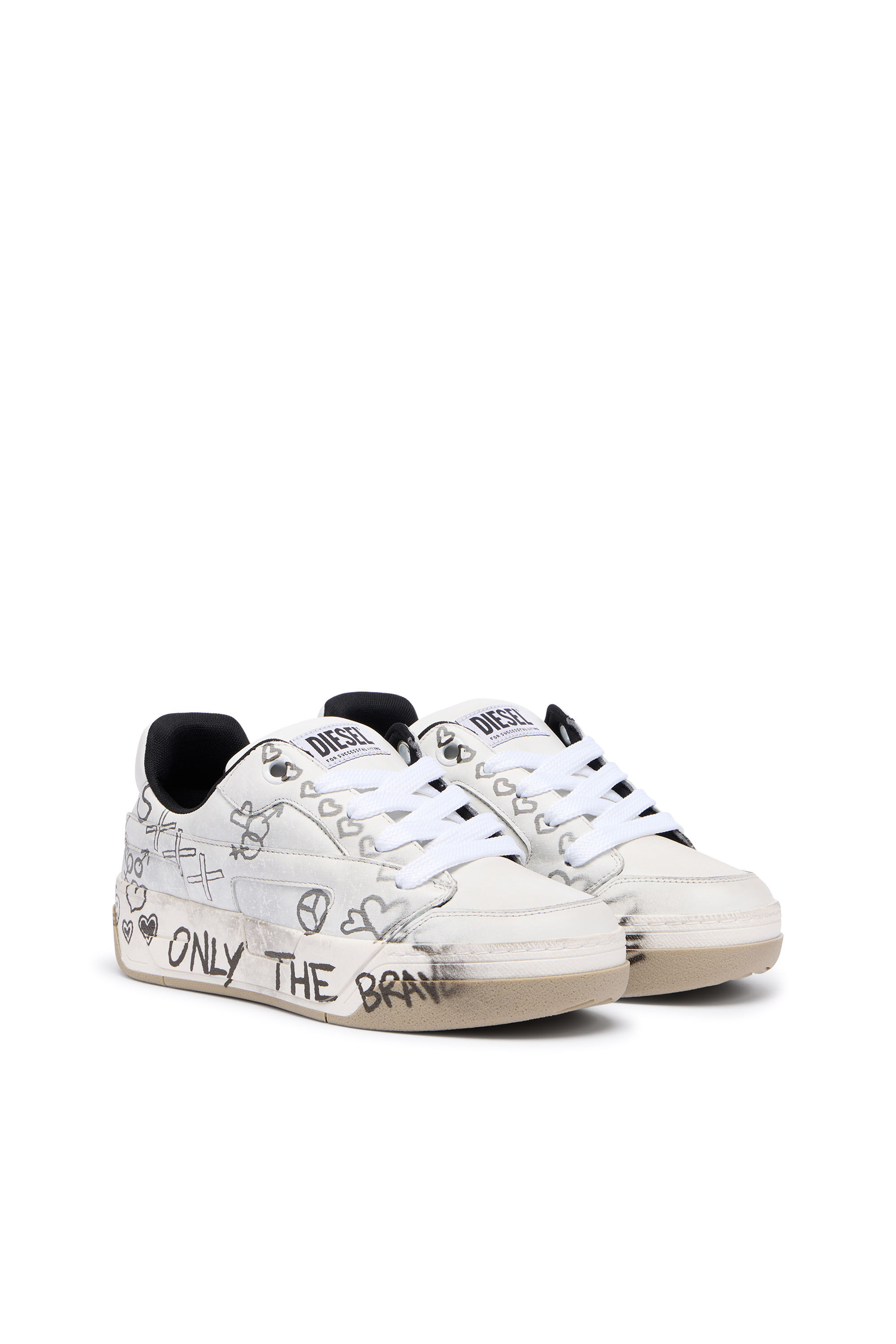 Diesel - S-D-OLLIE LOW, S-D-Ollie-Sneaker in pelle con stampa graffiti Uomo in Bianco - 2