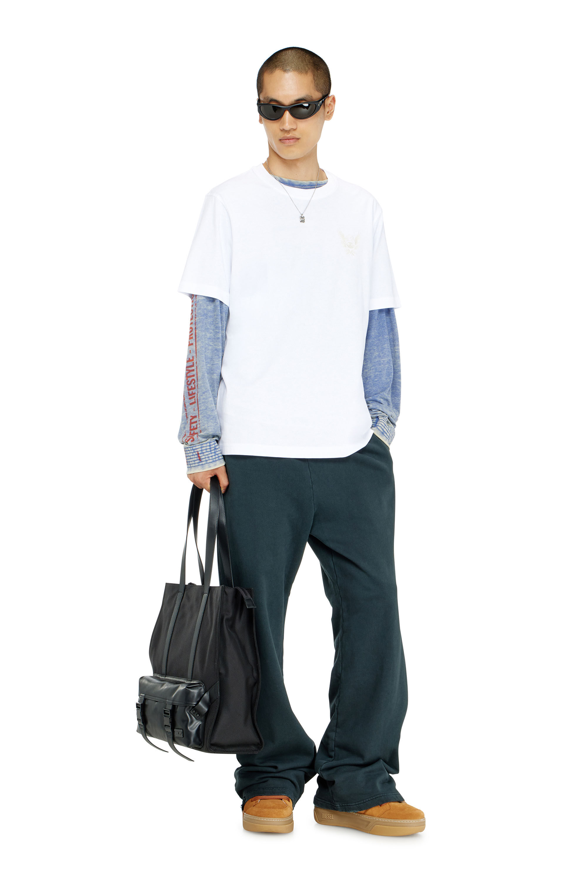 Diesel - T-ADJUST-AA8, T-shirt in cotone con motivo logo sul petto Uomo in Bianco - 1