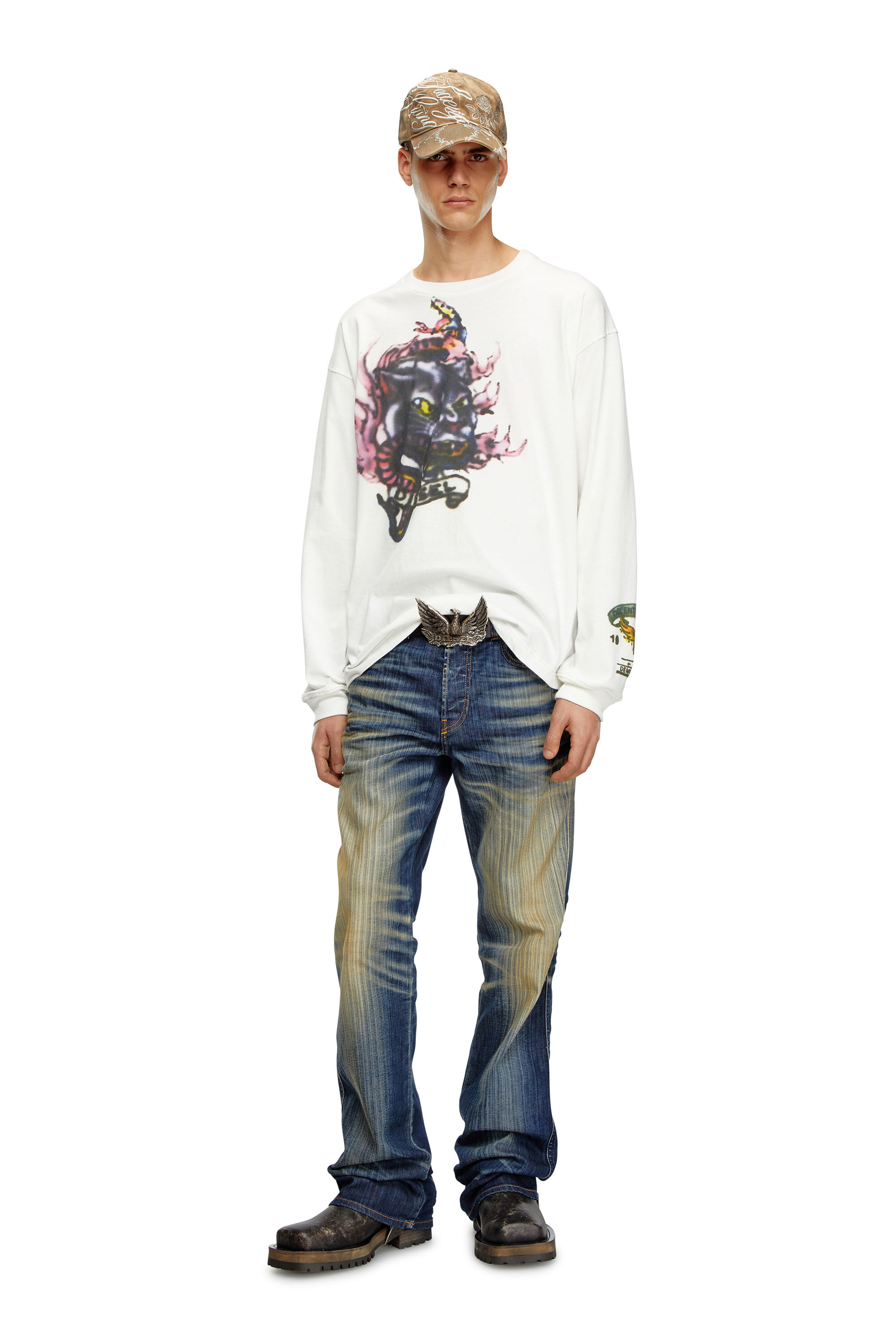 Diesel - T-BOXT-LS-Q9, Uomo T-shirt a maniche lunghe con stampe sfumate in Bianco - Image 1