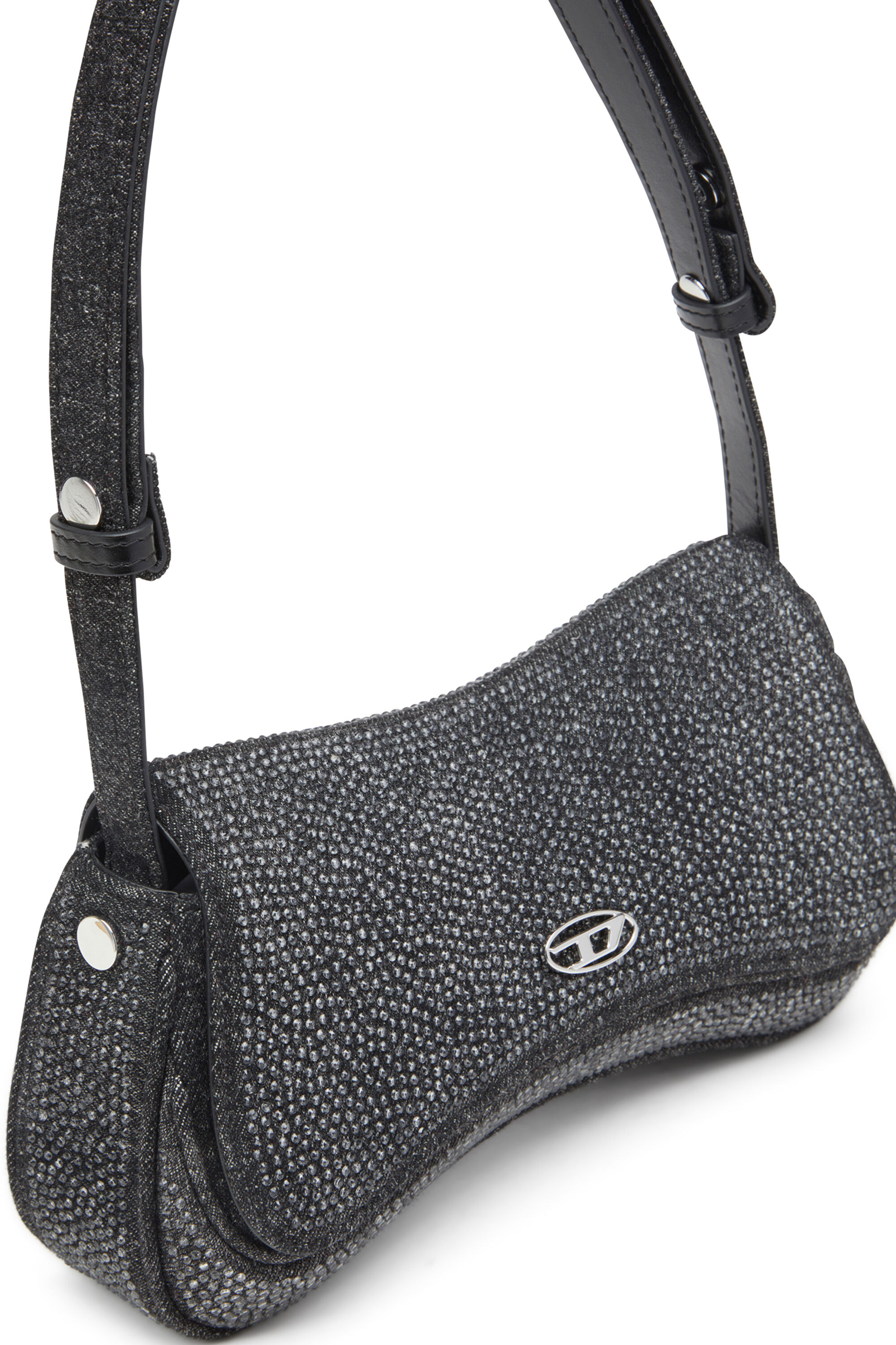 Diesel - PLAY CLUTCH, Play-Clutch in denim con cristalli Donna in Nero - 5