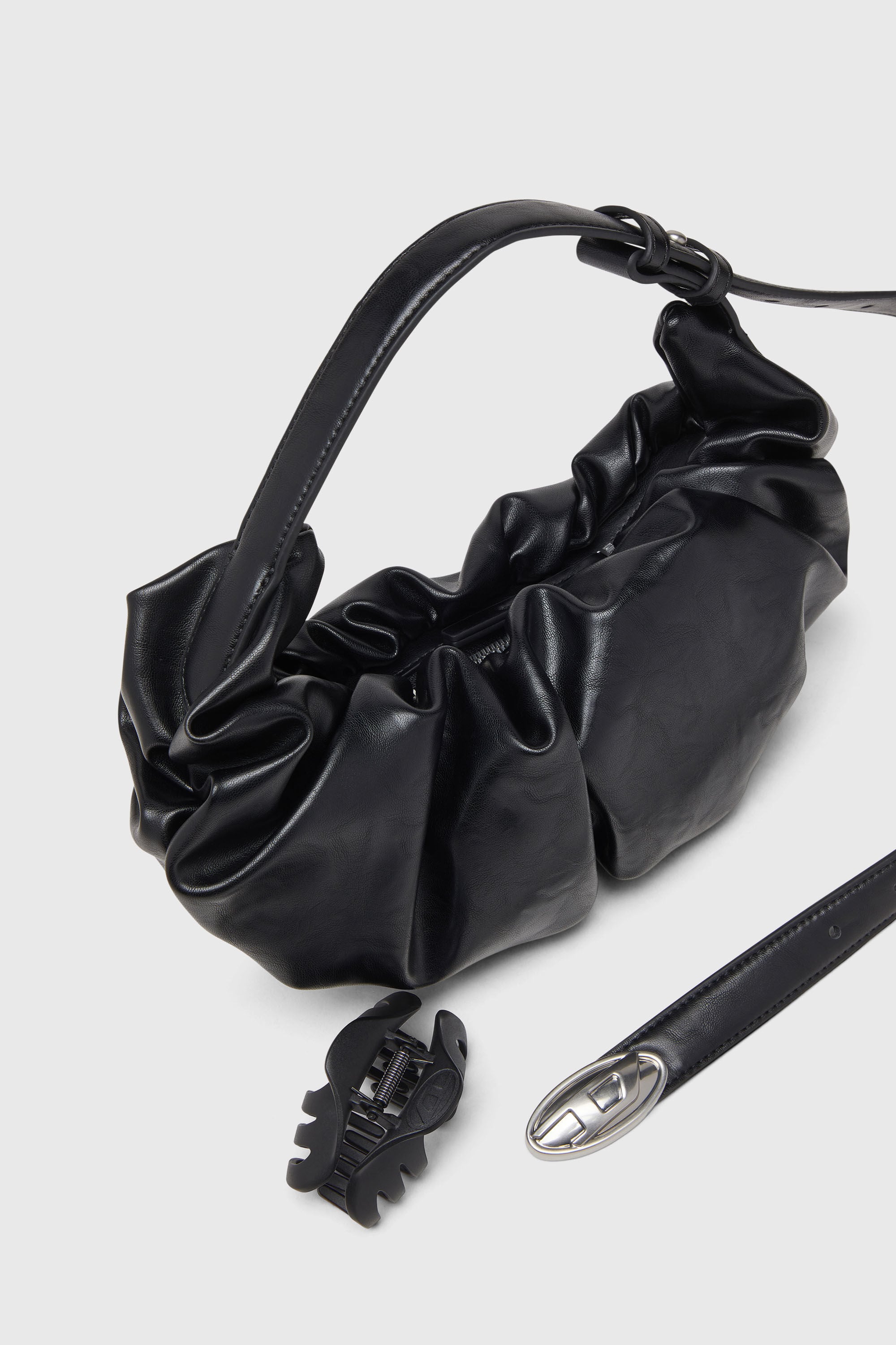 Diesel - GRAB-D HOBO S, Woman's Grab-D-Small scruched hobo bag in Black - 6
