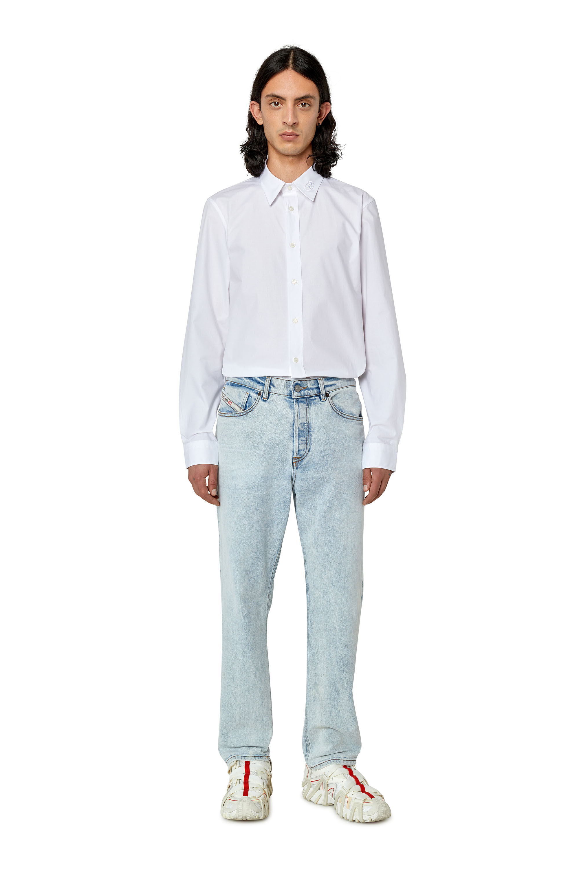 Diesel - S-BEN-CL-A, Camicia in cotone con logo ricamato tono su tono Uomo in Bianco - 1