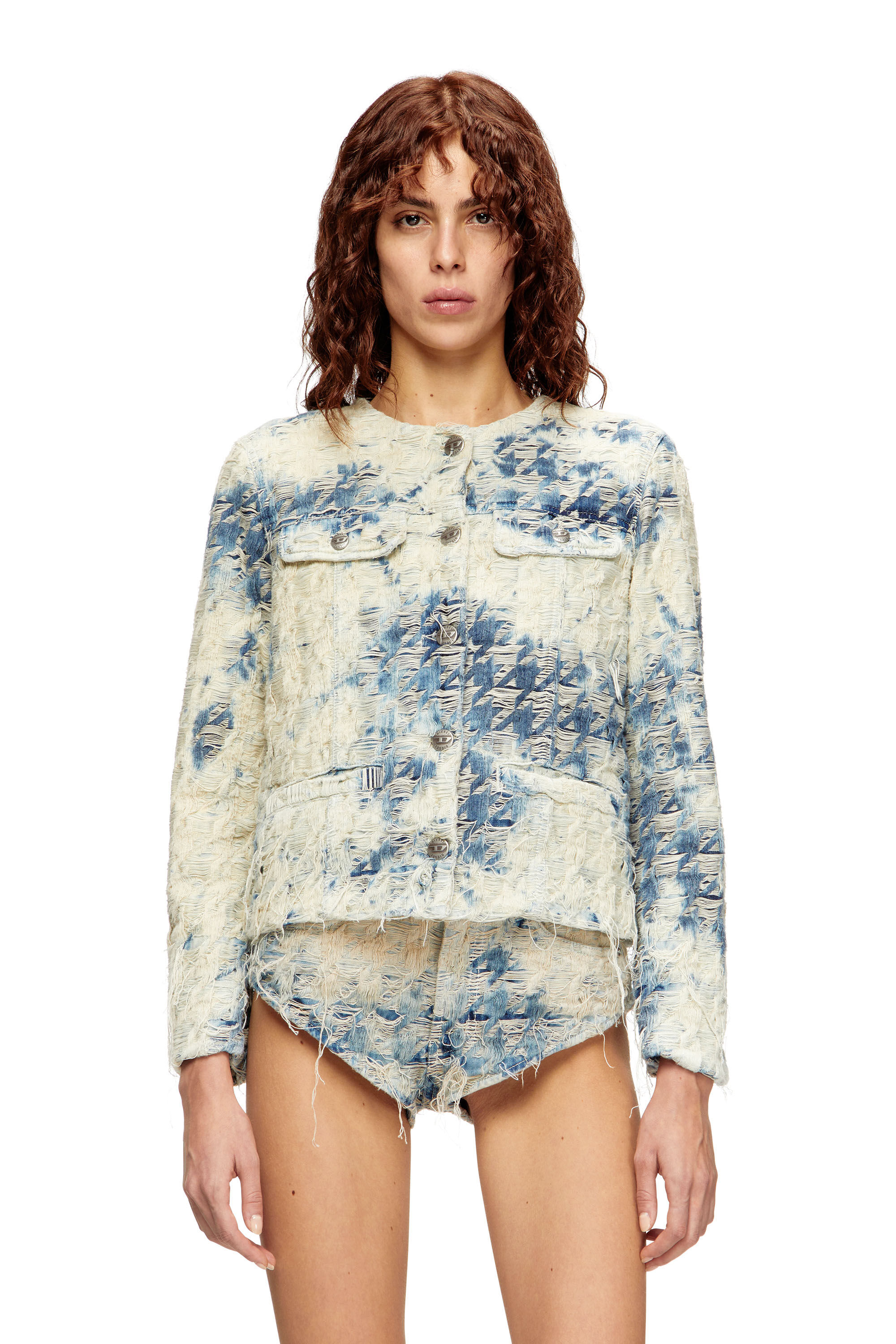 Diesel - DE-GRAFY-FSH, Giacca in denim con trama pied-de-poule Donna in Multicolor - 3