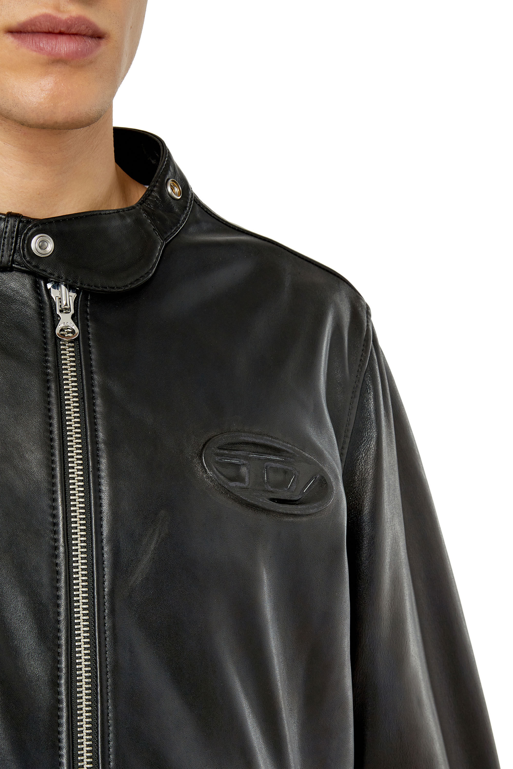 L-METAL Uomo: Giacca biker in pelle con targhetta con logo | Diesel