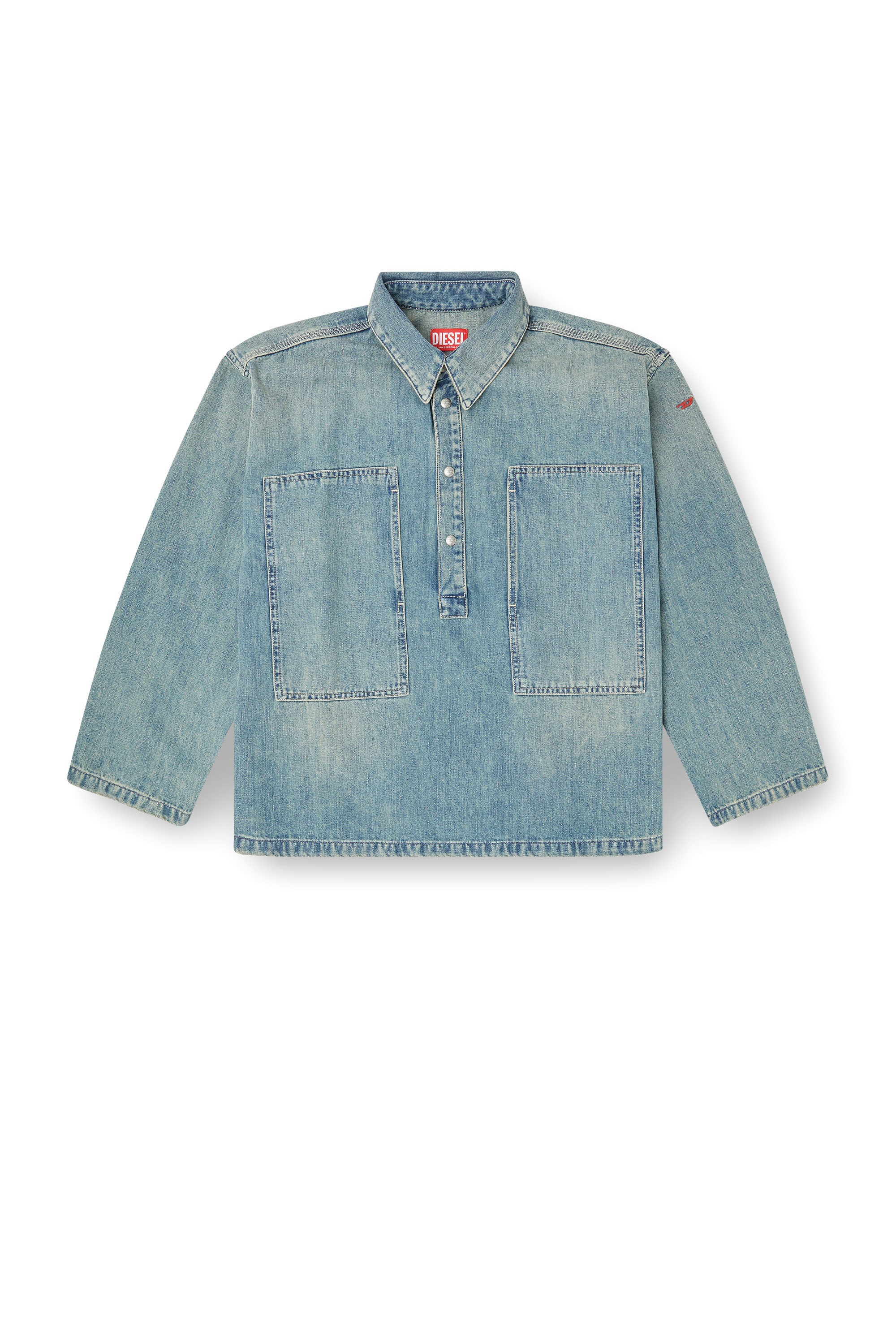Diesel - DE-PRISS, Top Henley in denim utility Donna in Blu - 2