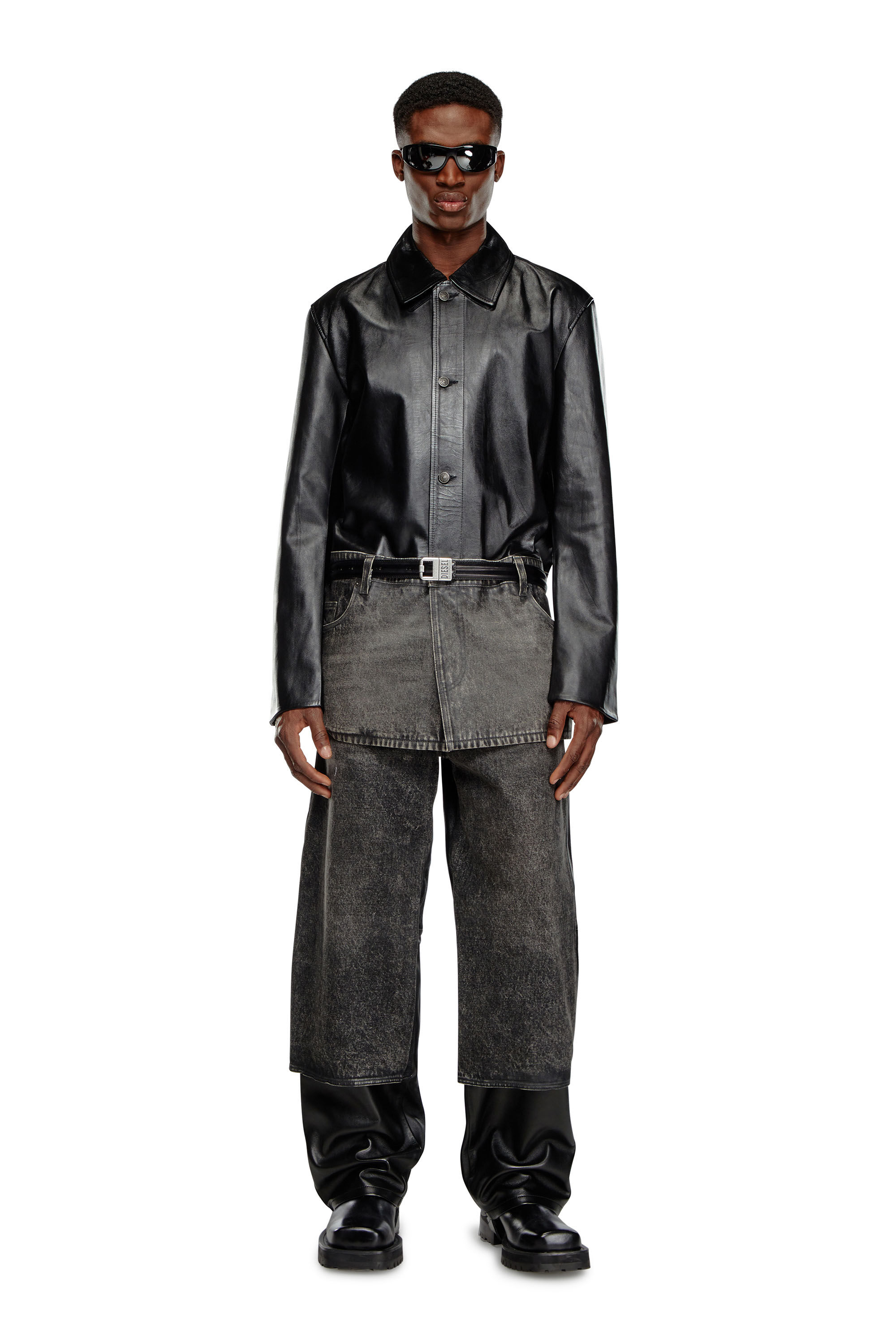 Pantaloni in pelle e denim Uomo Nero Diesel