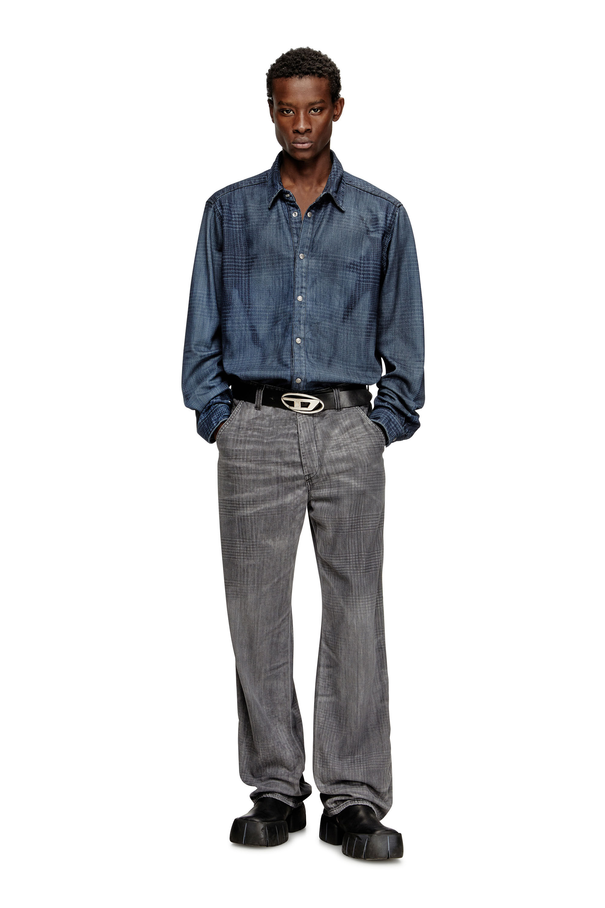 Diesel - D-SIMPLY-S13, Camicia in denim fluido Principe di Galles Uomo in Blu - 1