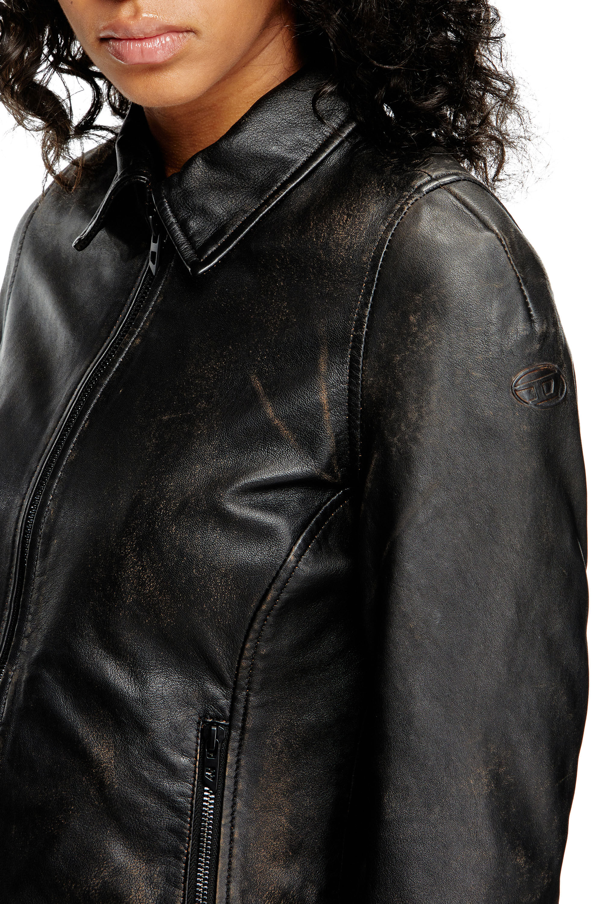 Diesel - L-EGRAD, Giacca in pelle distressed Donna in Nero - 5