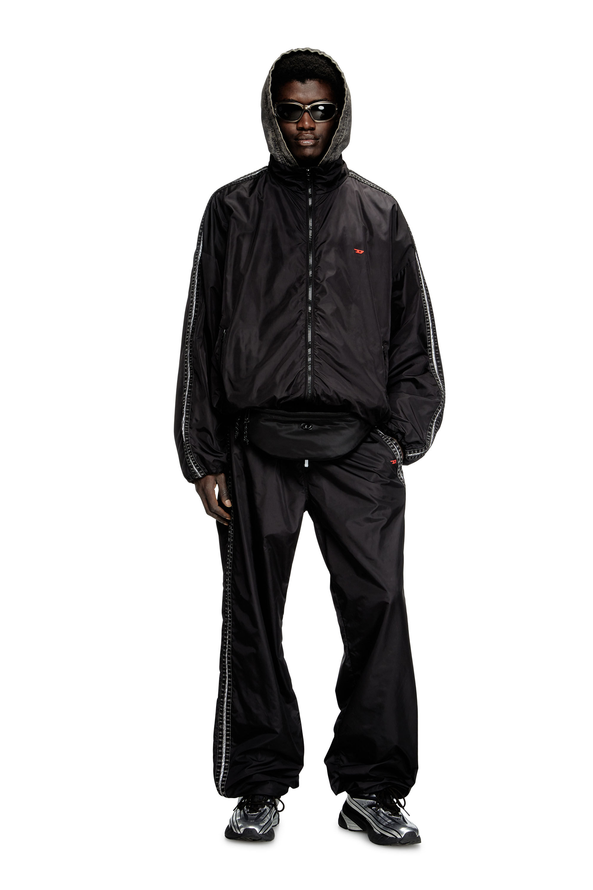 Diesel - J-CARON, Giacca sportiva in nylon con fasce in denim Uomo in Nero - 1