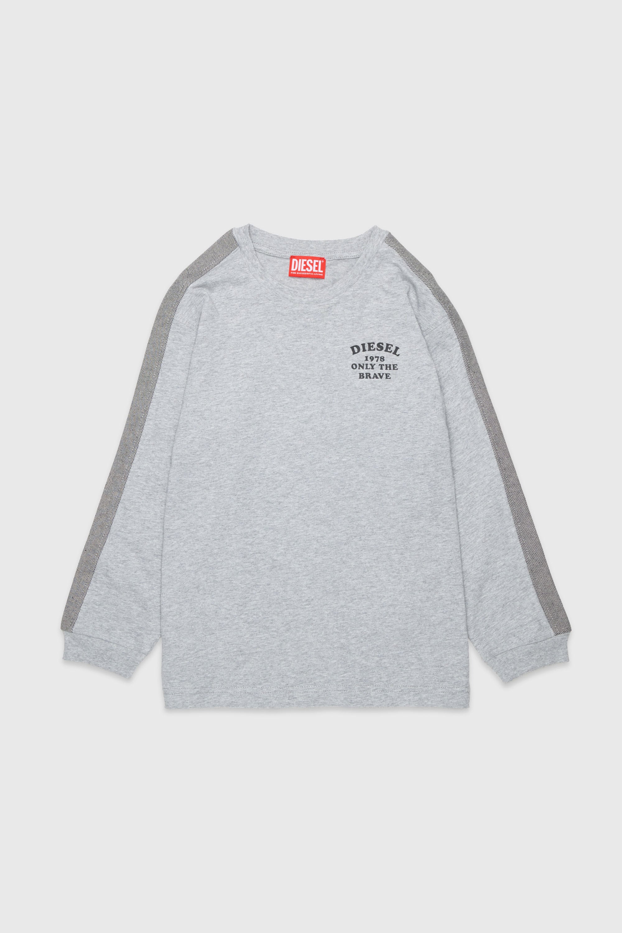 Diesel - TEAN OVER, T-shirt a manica lunga con logo e bande a contrasto Uomo in Grigio - 1
