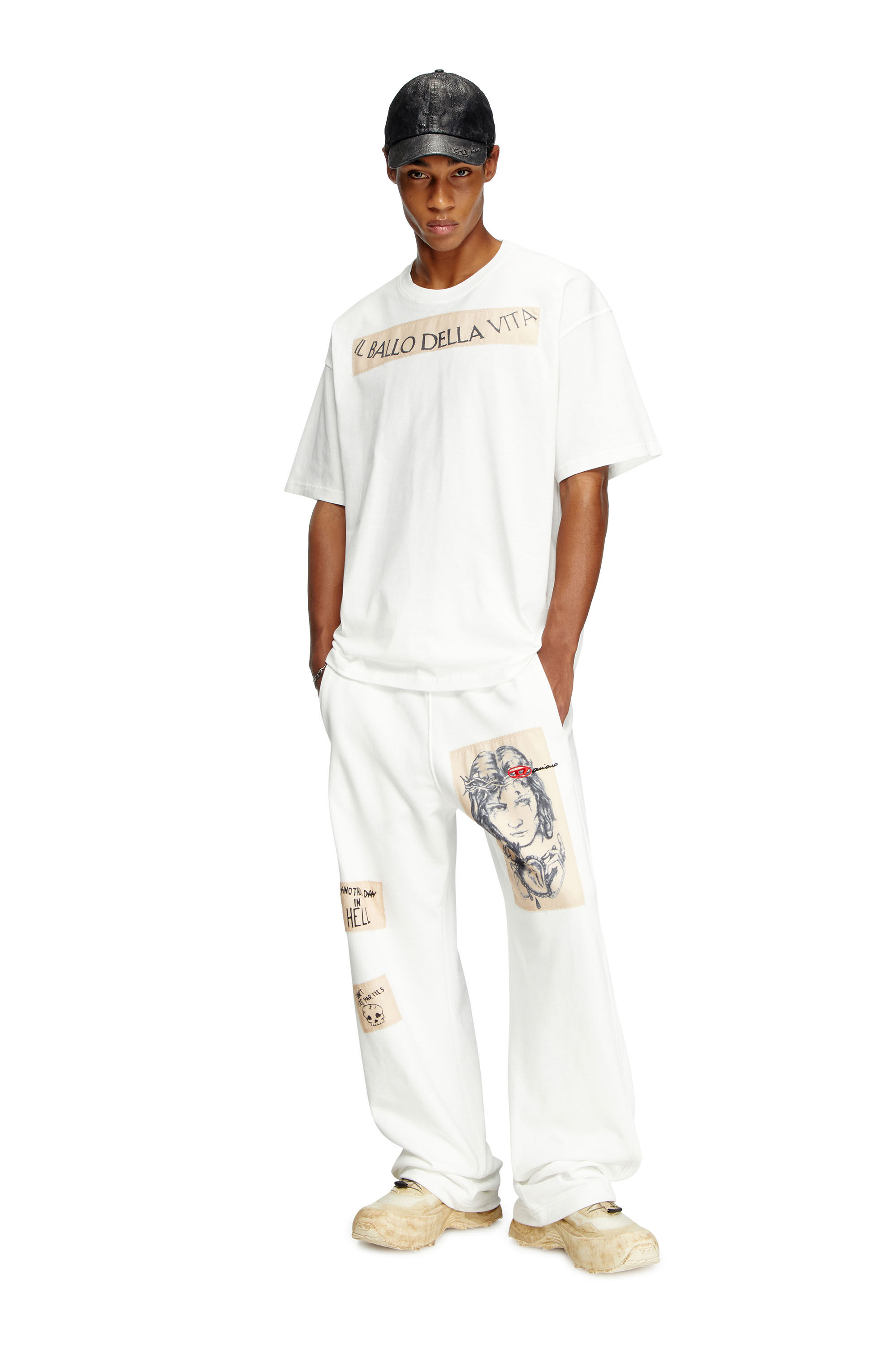 Diesel - T-BOXT-BALLO-DD, T-shirt con patch tattoo Unisex in Bianco - 1