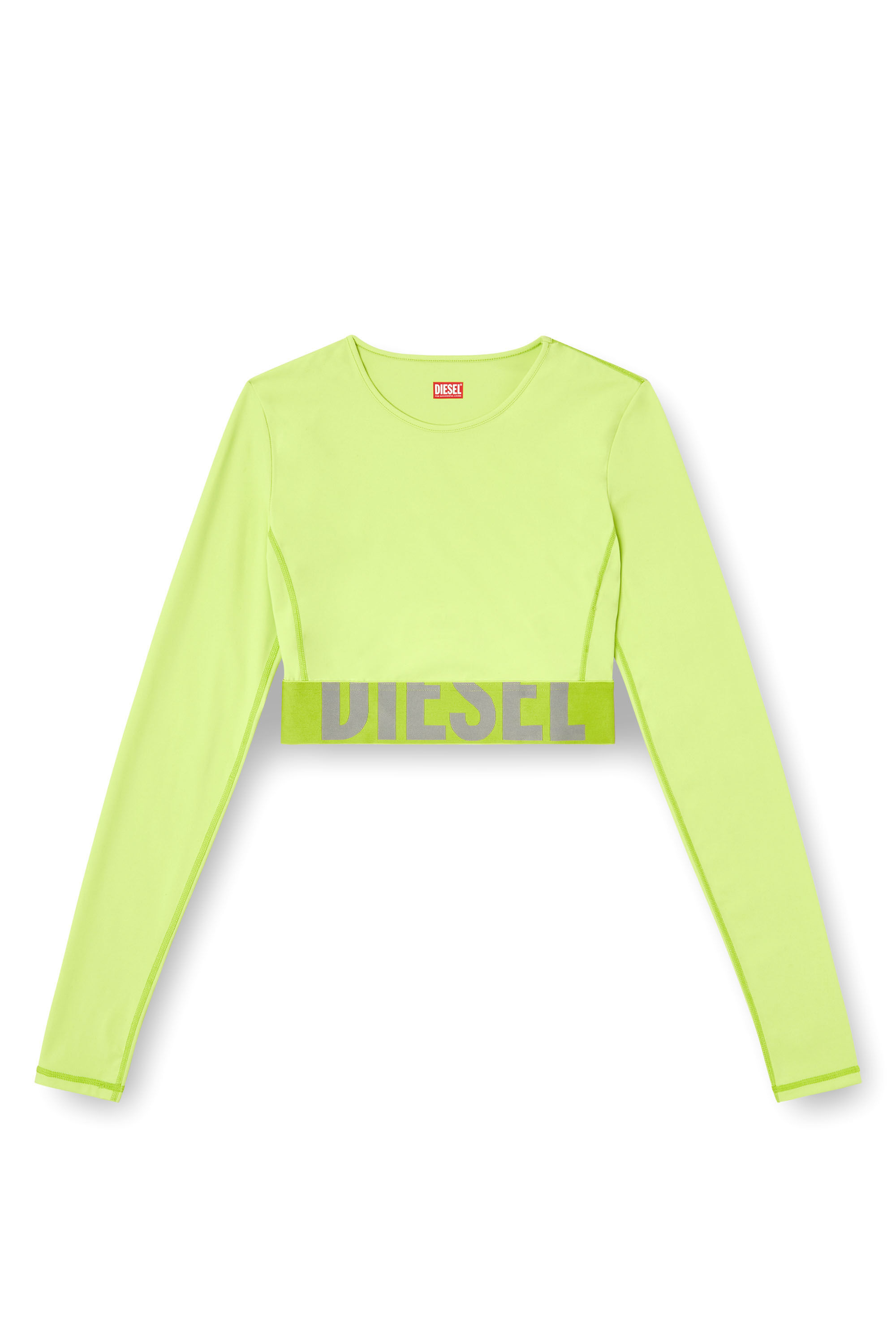 Diesel - MELISSA-D-POP, Crop top in microfibra con logo tagliato Donna in Verde - 2
