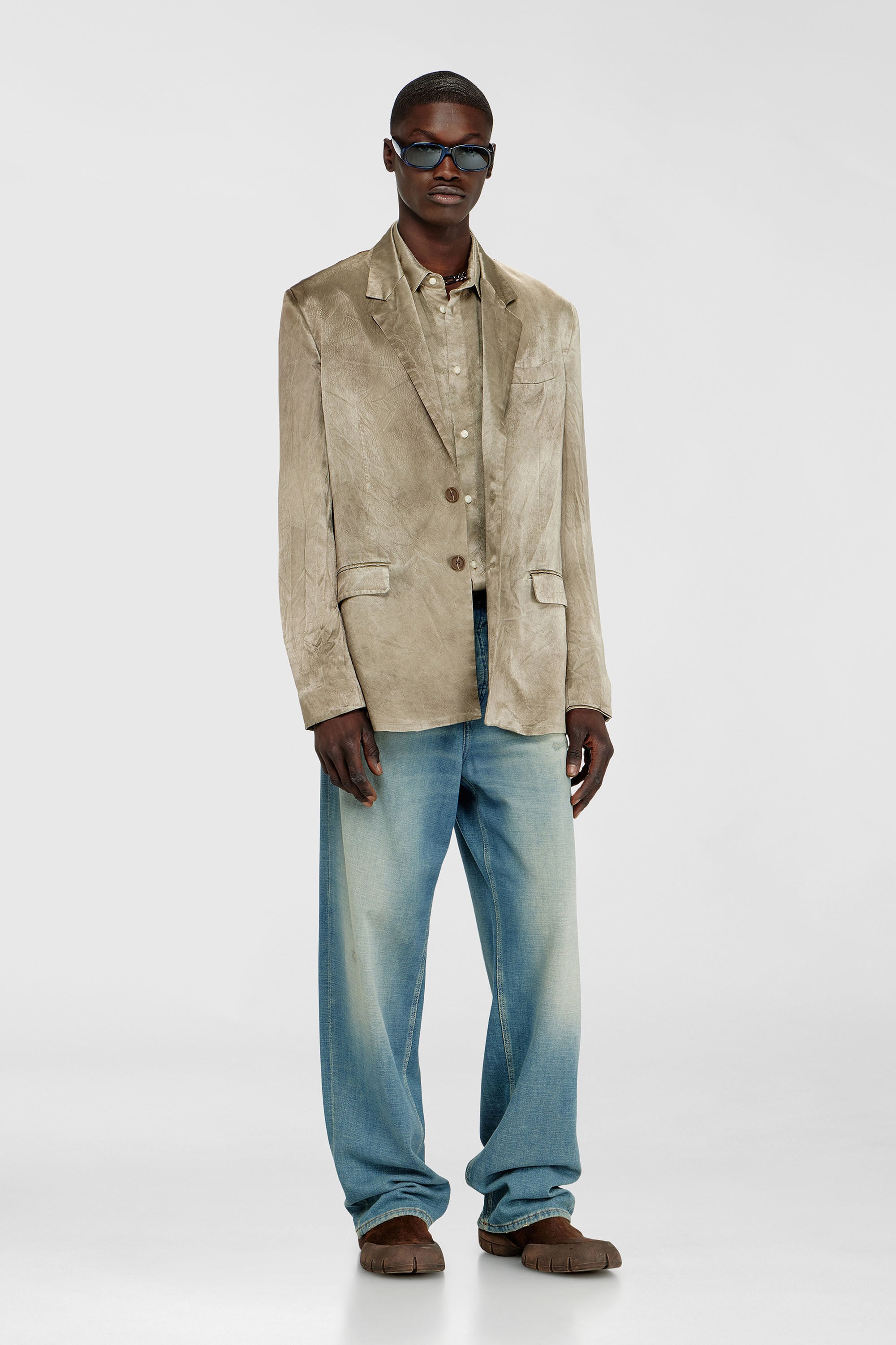 Diesel - J-ANDRE, Blazer in raso stropicciato Uomo in Marrone - 1