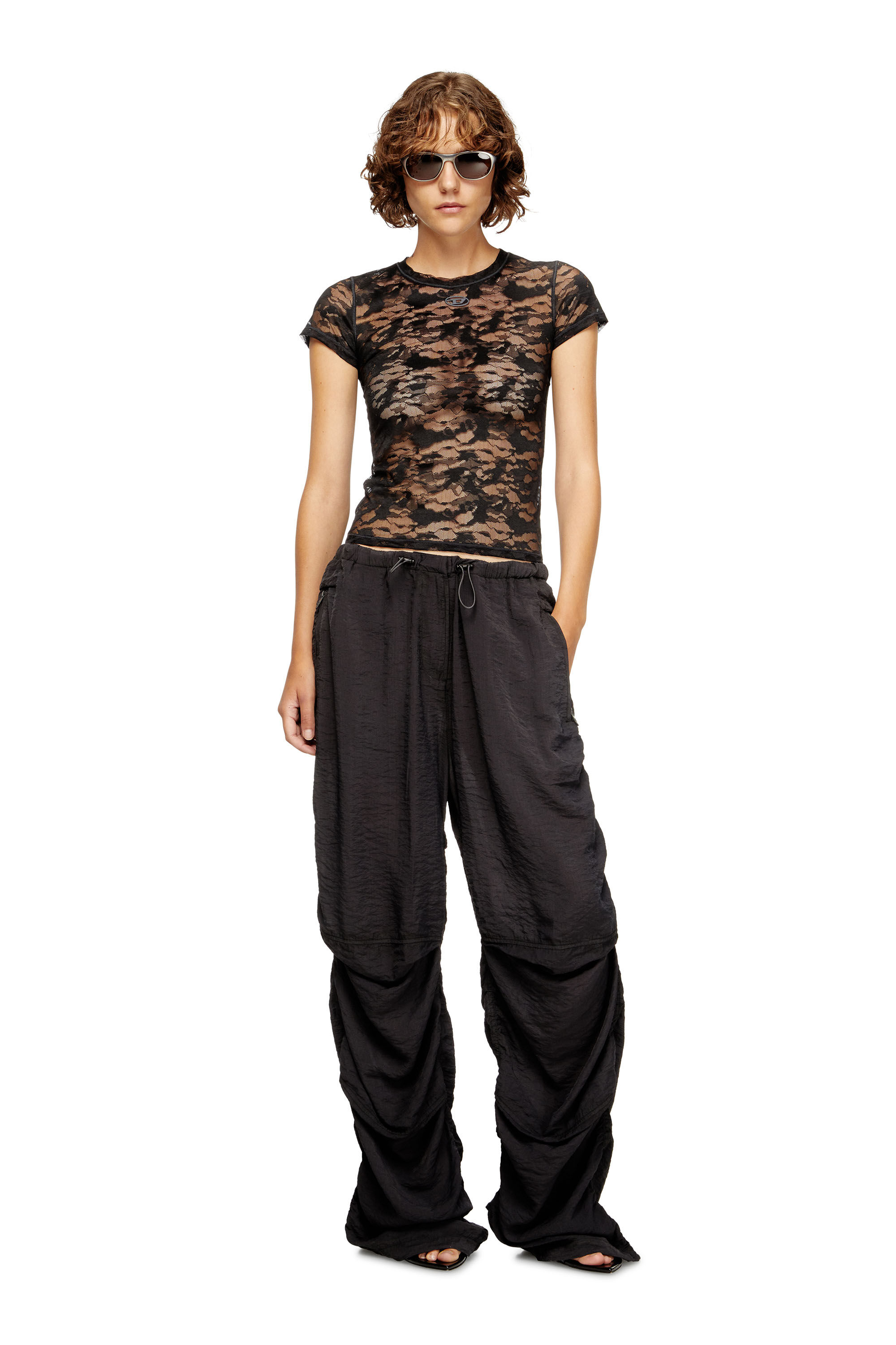 Diesel - KASIA-UTLT, T-shirt in pizzo camouflage Donna in Nero - 5
