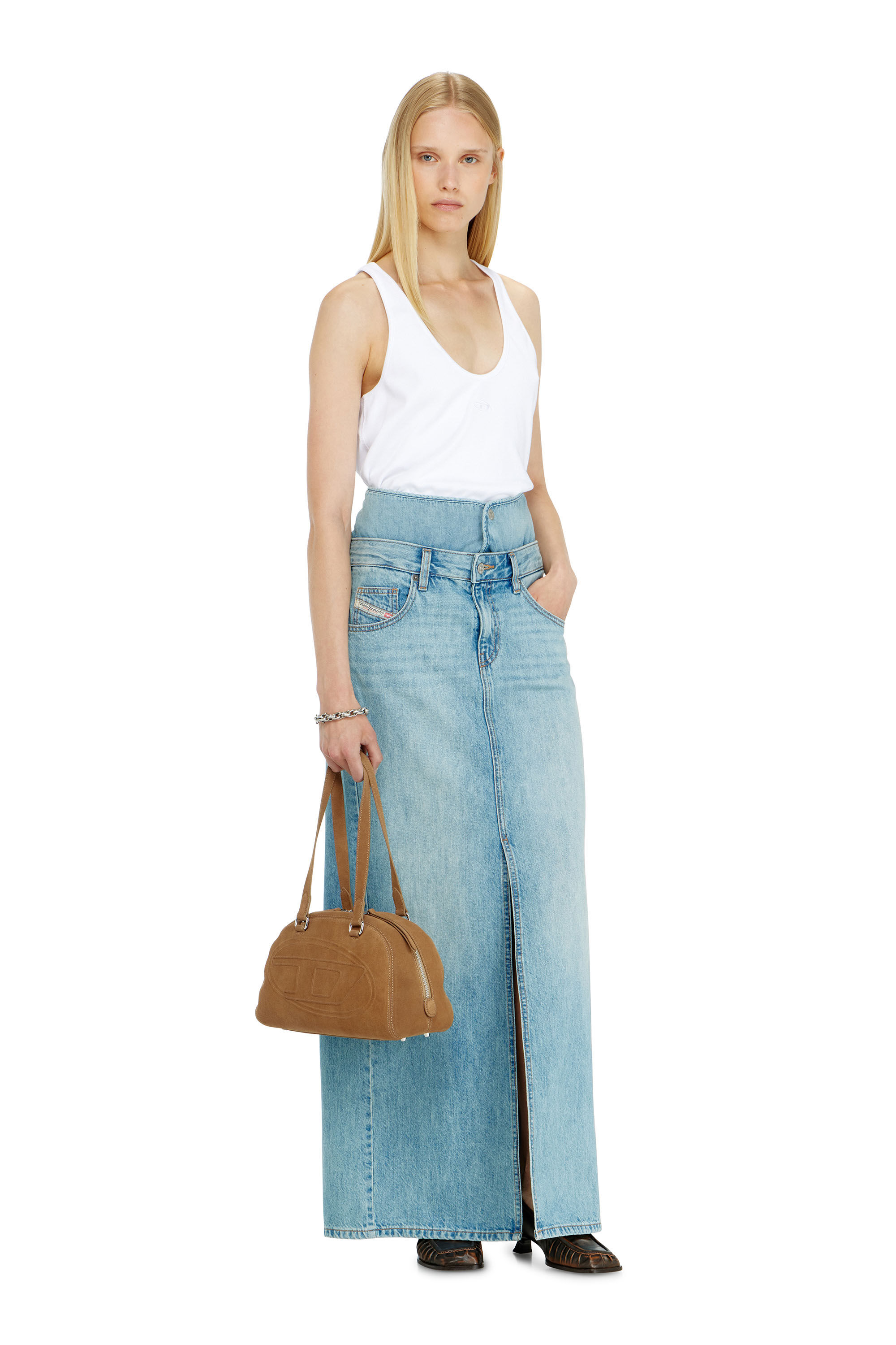 Diesel - DE-SPIVEY, Gonna maxi in denim con effetto jean‑illusion e spacchi Donna in ToBeDefined - 1