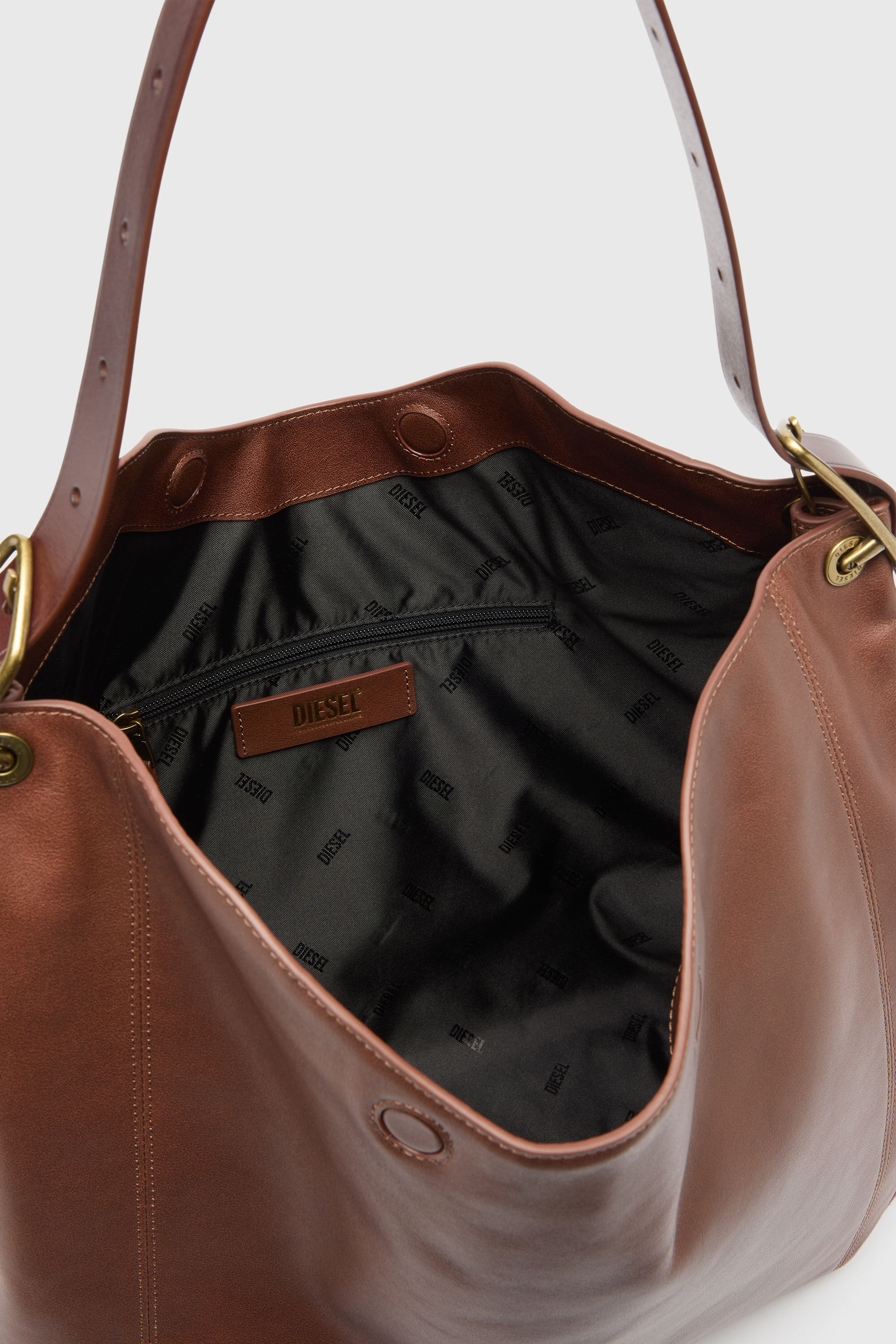 Diesel - D-LINE HOBO L, D-Line Borsa hobo in pelle Donna in Marrone - 5