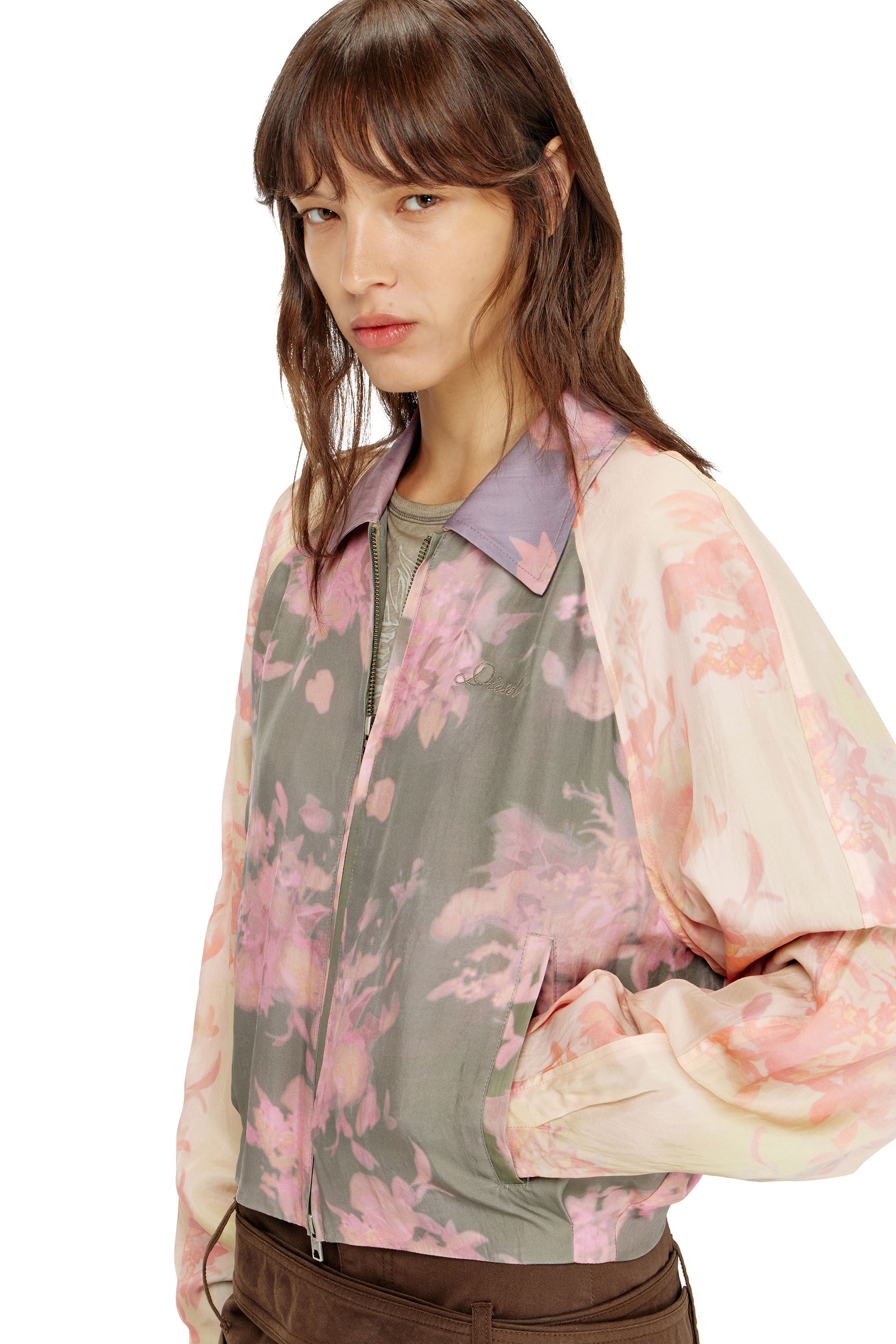 Diesel - G-ALENA, Giacca bomber floreale in acetato stropicciato Donna in Multicolor - 5