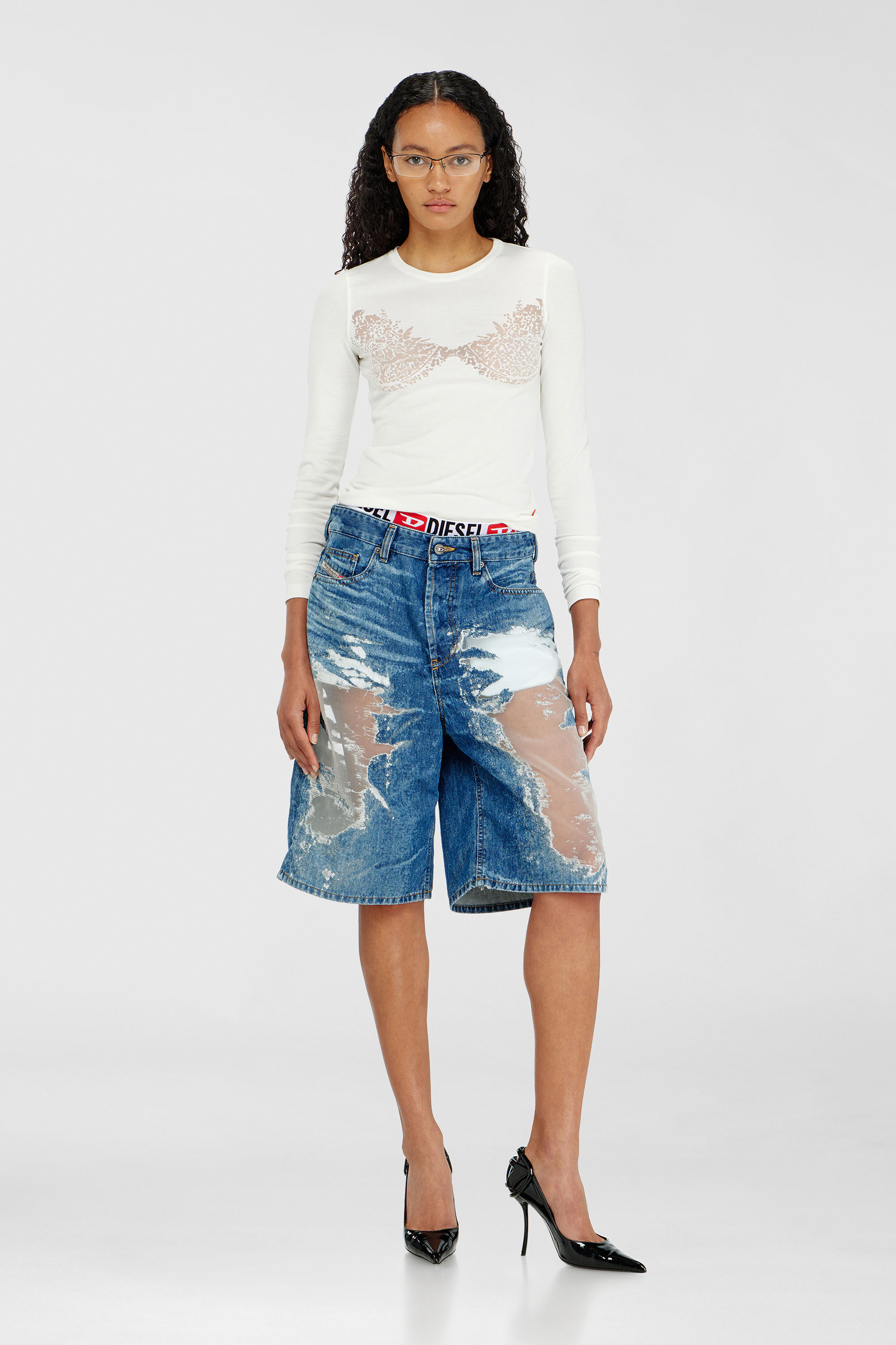 Diesel - PR-DE-SIRE-SHORT, Pantaloni corti in denim devor&eacute; Unisex in Blu - 6