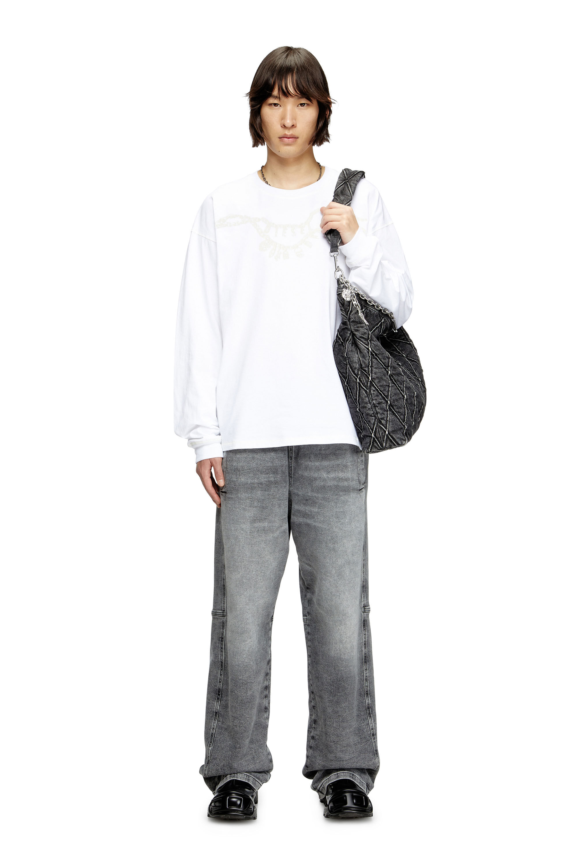 Diesel - T-BOXT-LS-HOSHI, T-shirt a maniche lunghe con stampa collana Unisex in Bianco - 1