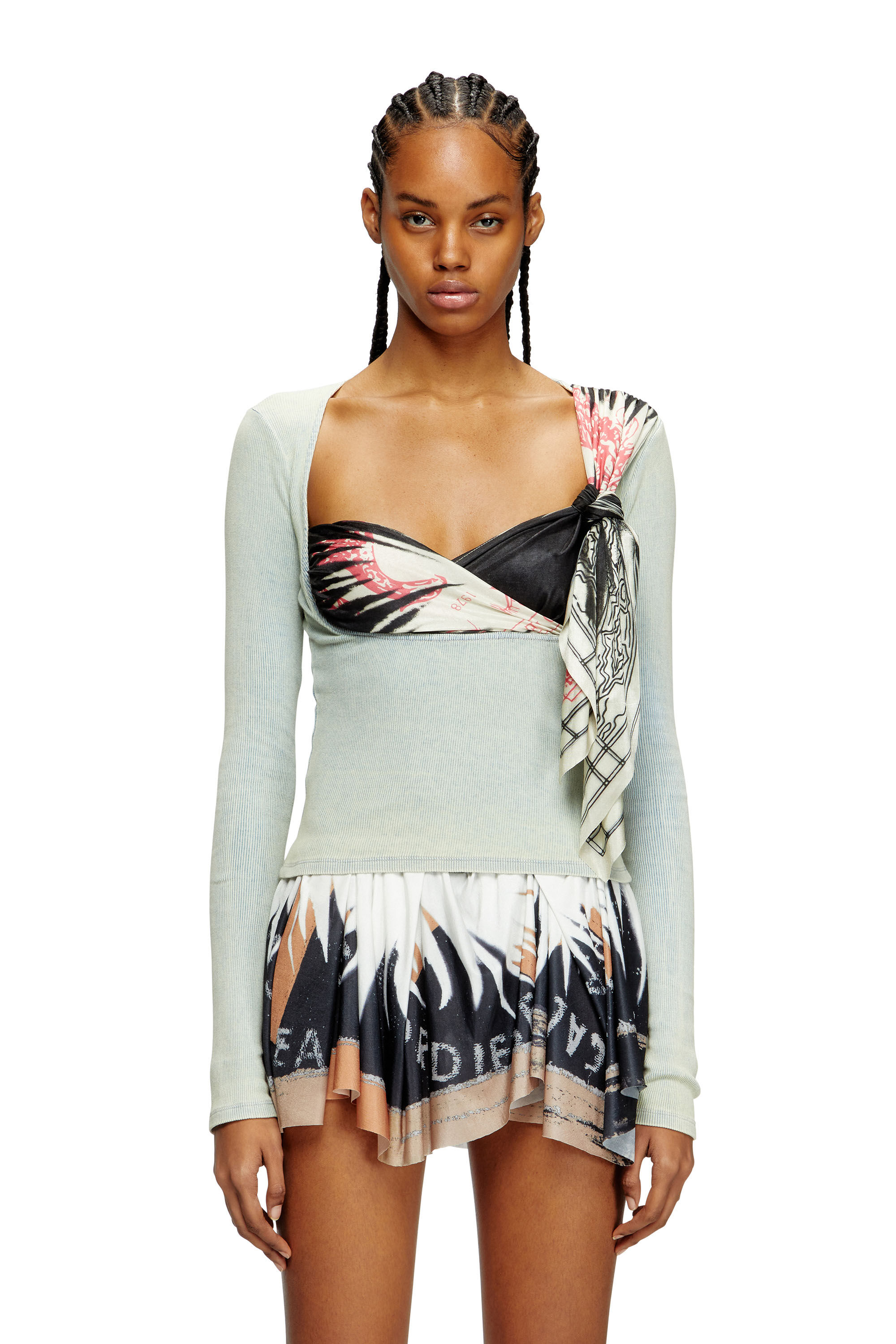 Diesel - T-LERYA, Top a coste con drappeggio bandana Donna in Multicolor - 3