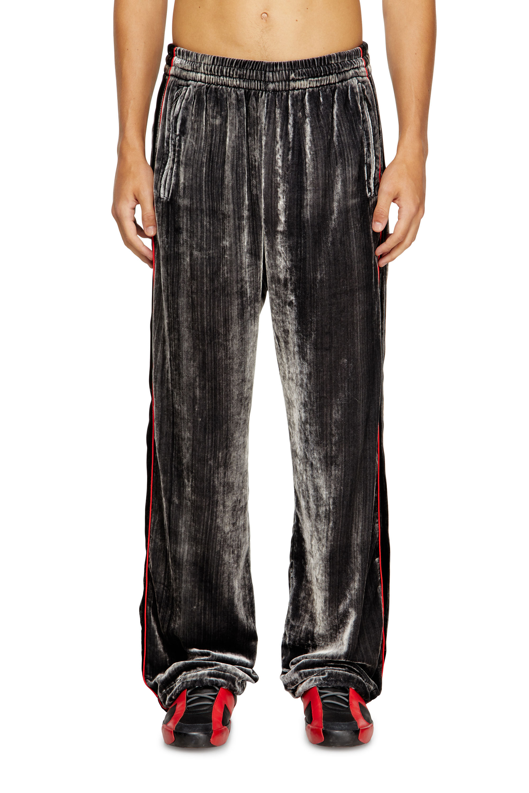 Diesel - P-HAY, Pantaloni tuta in velluto distressed Uomo in Grigio - 3
