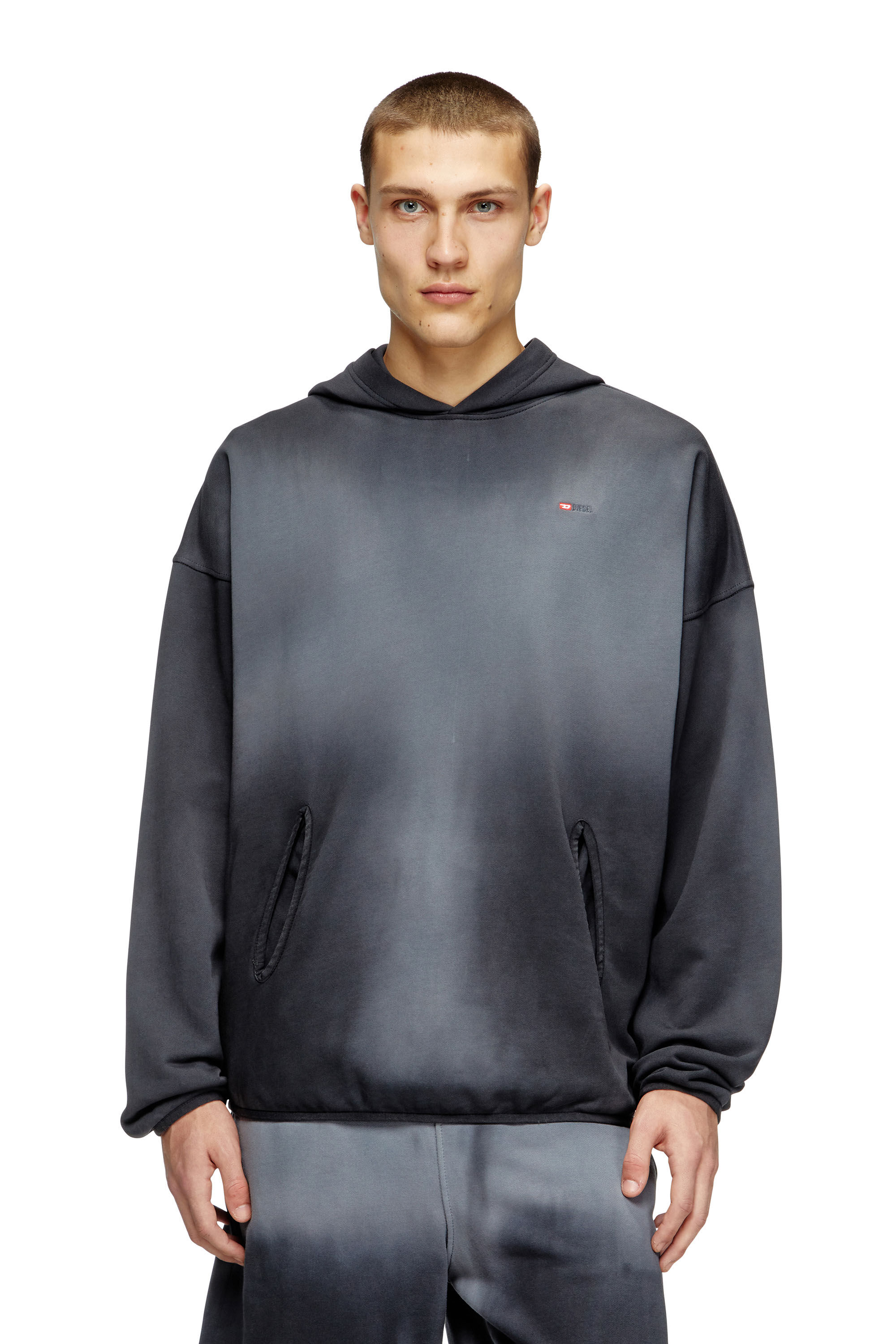 Diesel - S-EE-T1, Hoodie sfumato con micro logo Uomo in Nero - 3