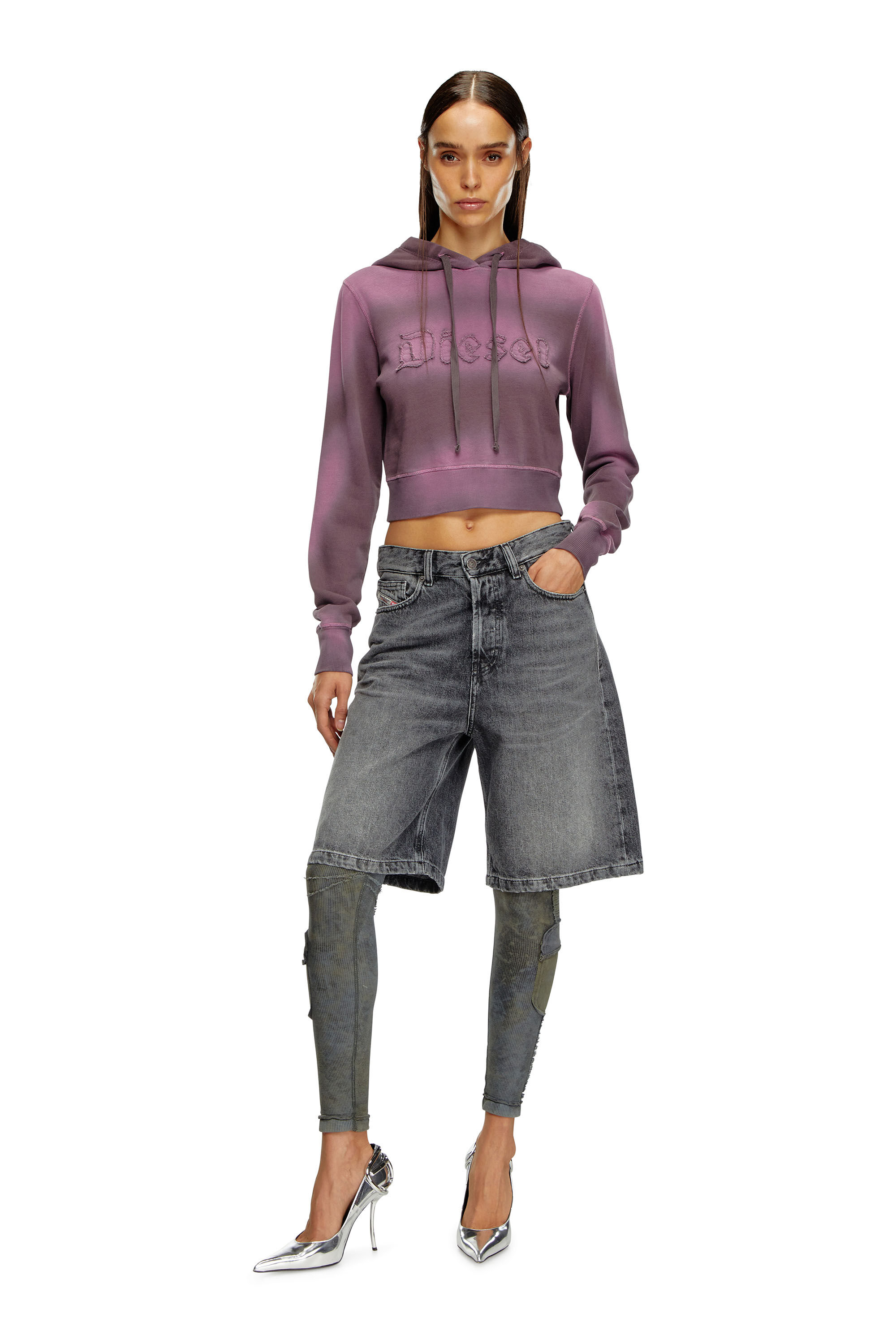 Hoodie sovratinto con logo sfrangiato Donna Viola Diesel