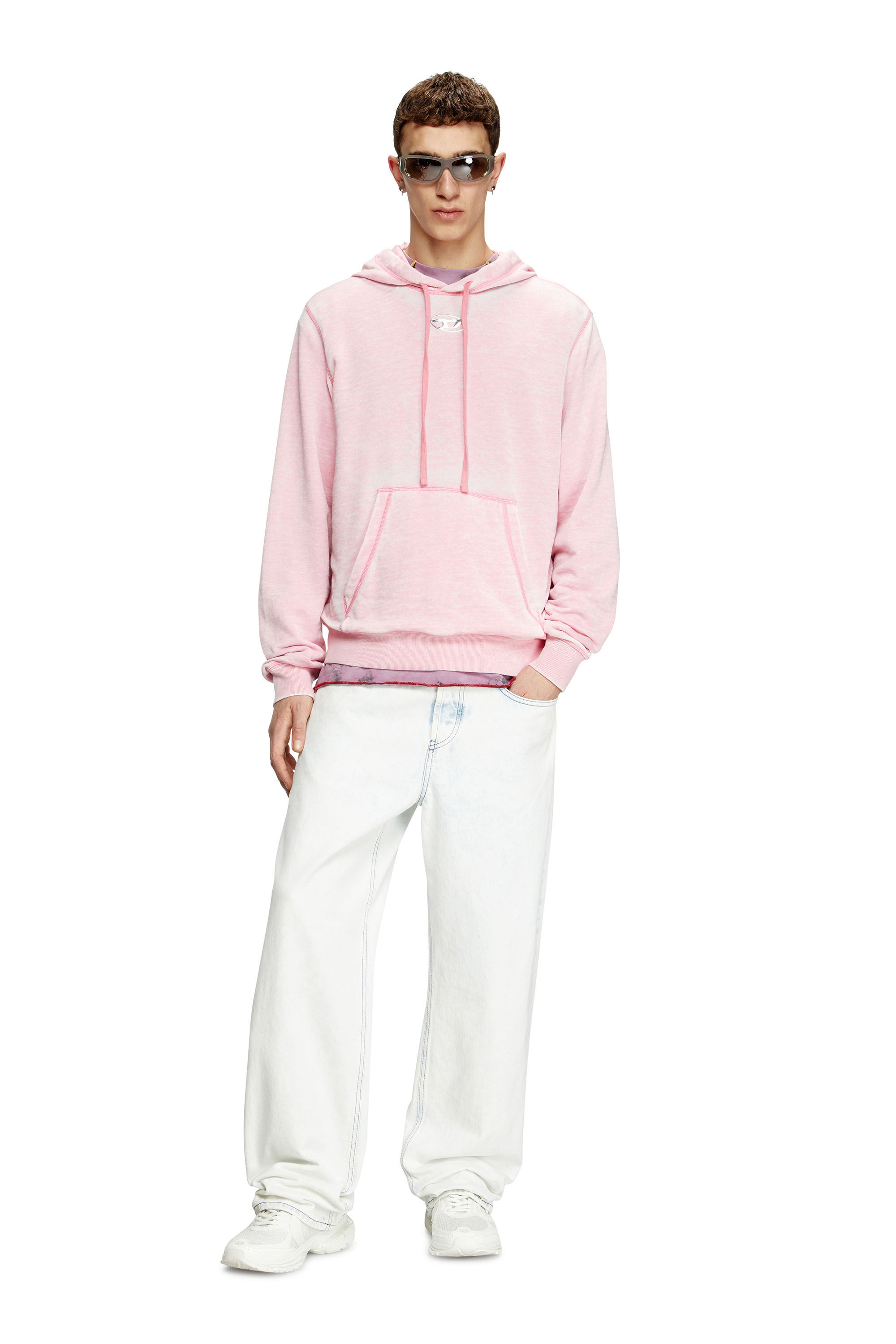 Diesel - S-GINN-HOOD-PAK, Hoodie con burnout e logo effetto cromato Uomo in Rosa - 1