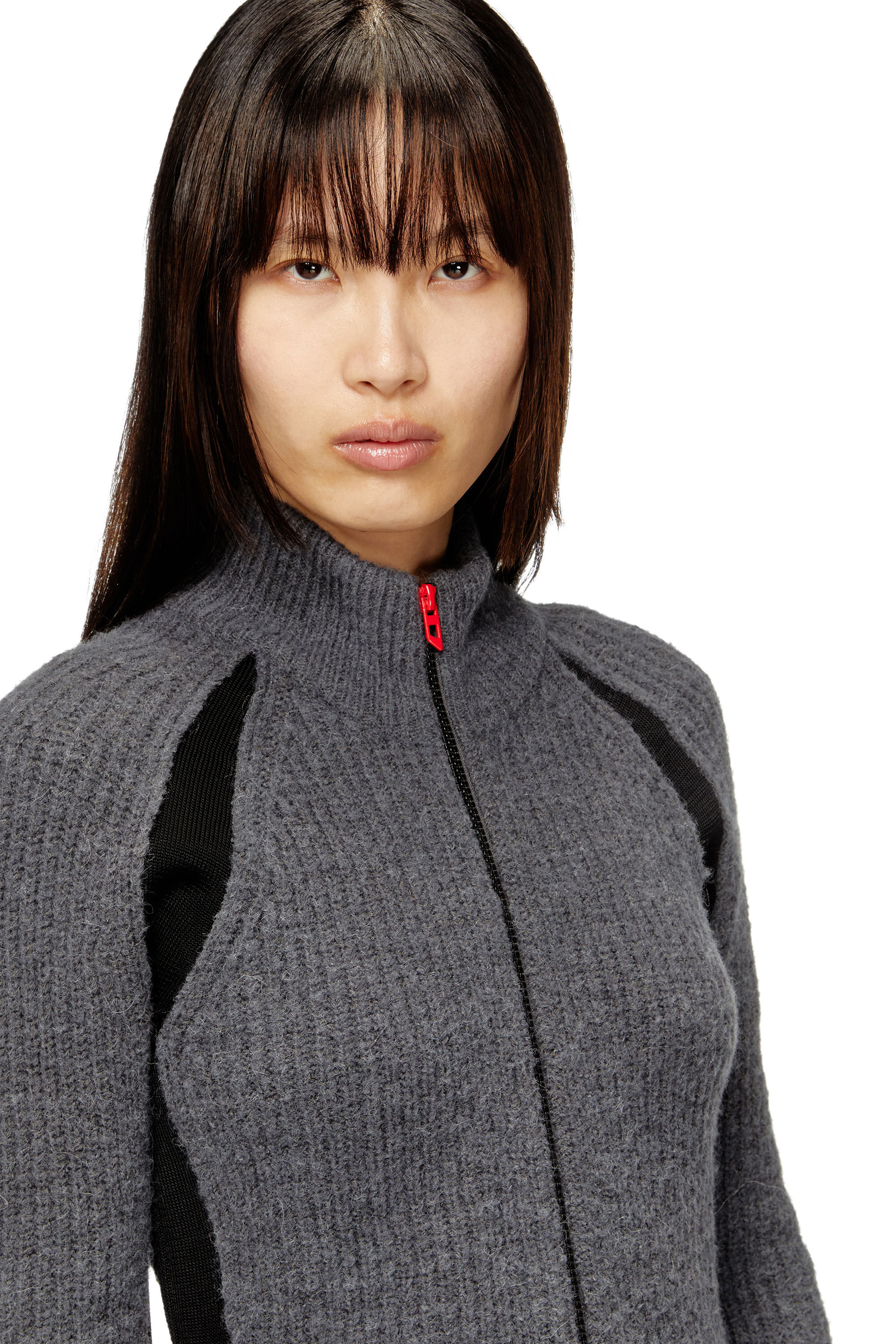 Diesel - M-LOUISE, Cardigan misto alpaca con inserti a contrasto Donna in Grigio - 5