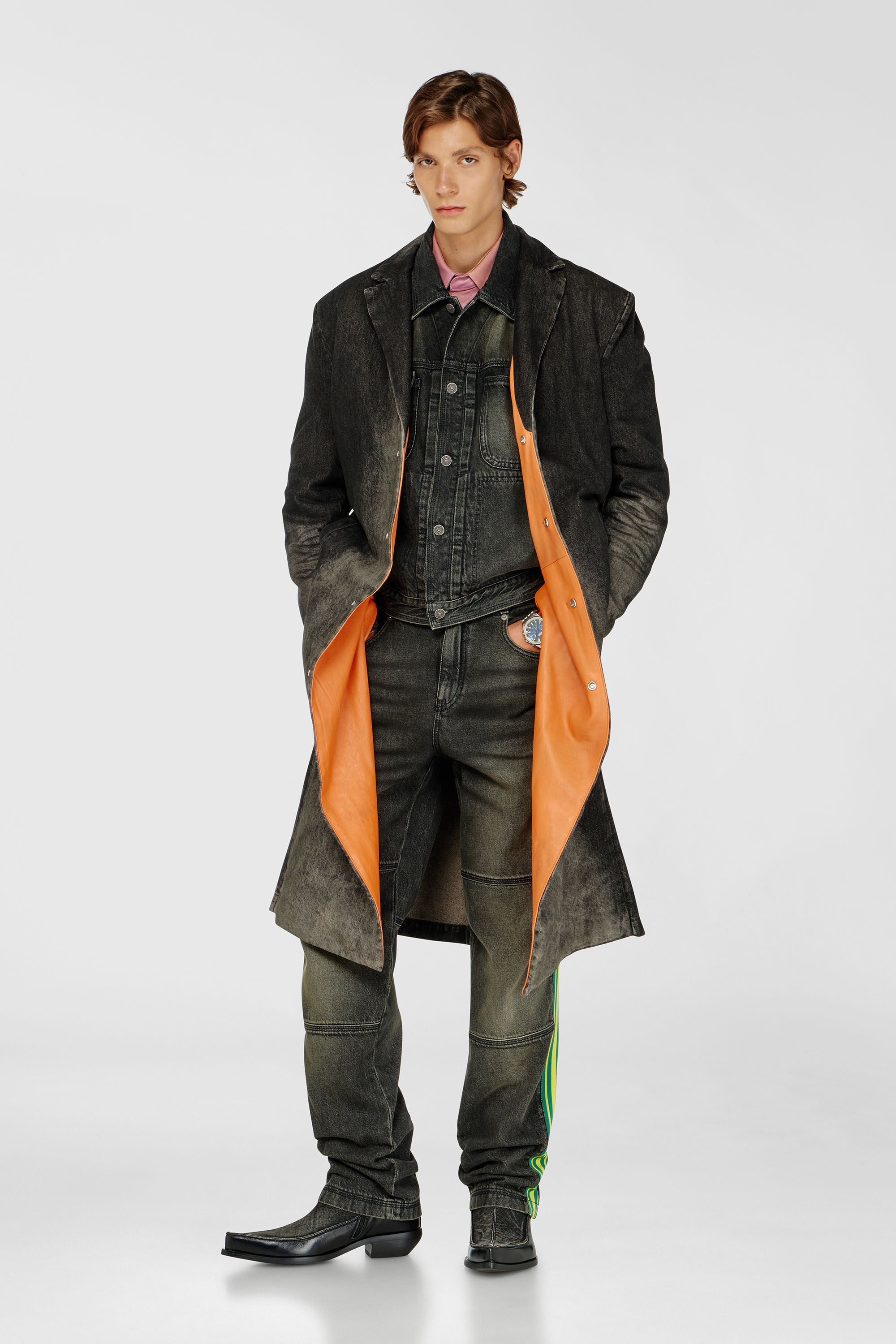 Diesel - D-IANCH-FSJ, Cappotto lungo in denim effetto dirty Unisex in Nero - 1