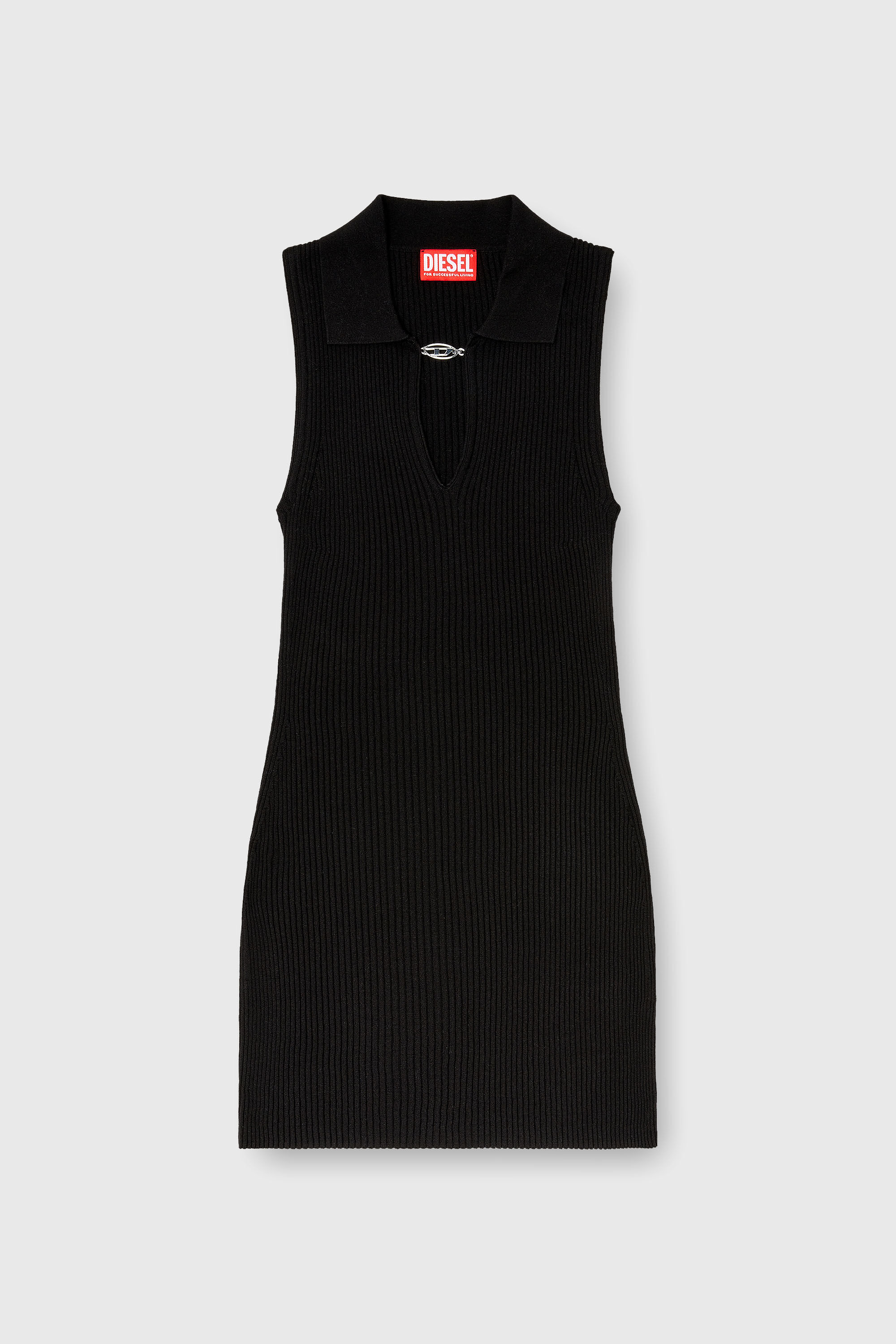 Diesel - M-LILMA, Abito polo corto in maglia a costine misto seta Donna in Nero - 2
