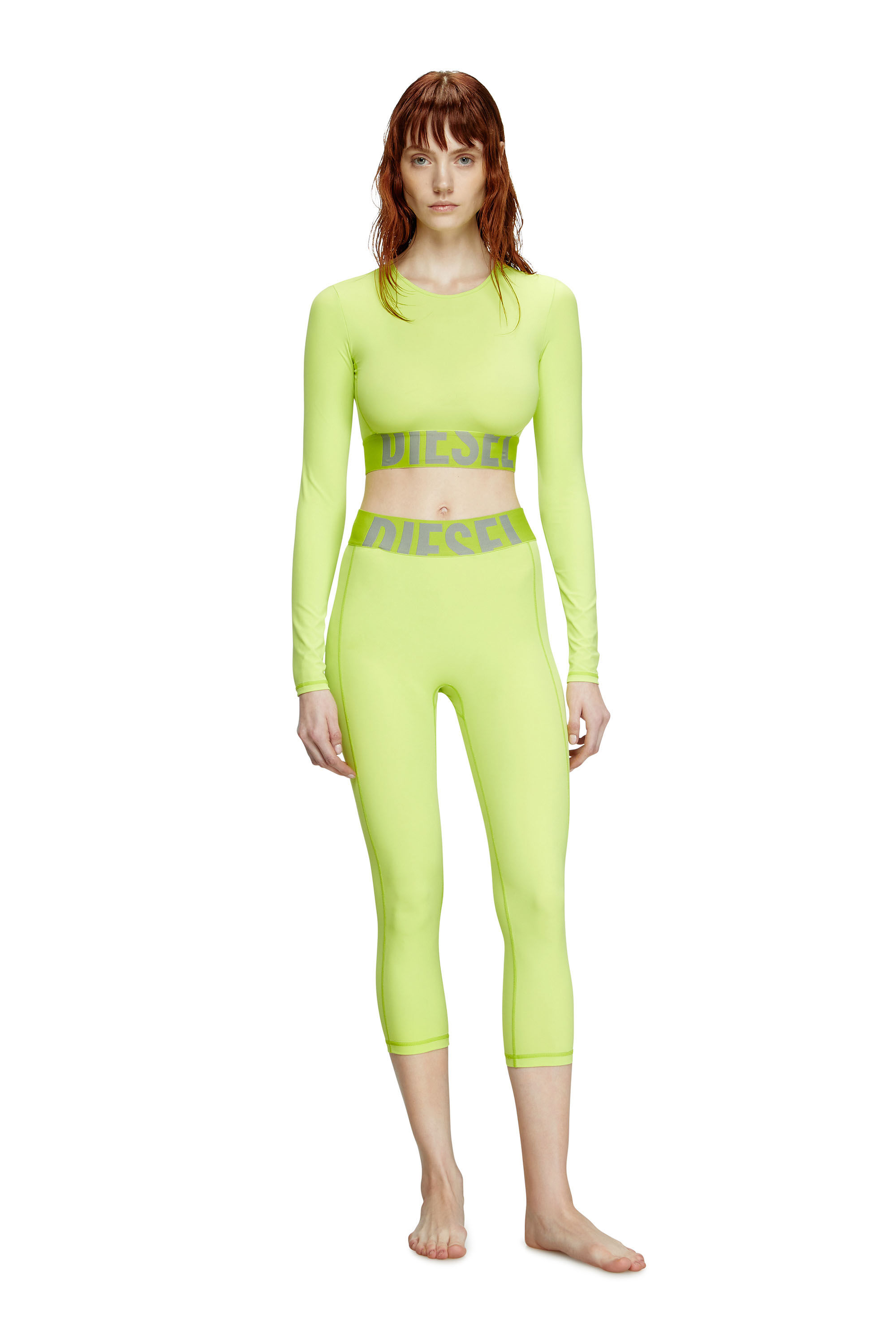 Diesel - MELISSA-D-POP, Crop top in microfibra con logo tagliato Donna in Verde - 1