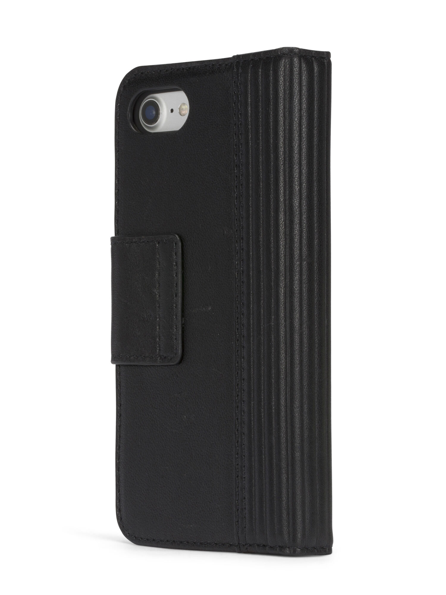 Diesel - BLACK LINED LEATHER IPHONE 8 PLUS/7 PLUS FOLIO, Custodia in pelle nera, iPhone 8 Plus/7 Plus Unisex in Nero - 6