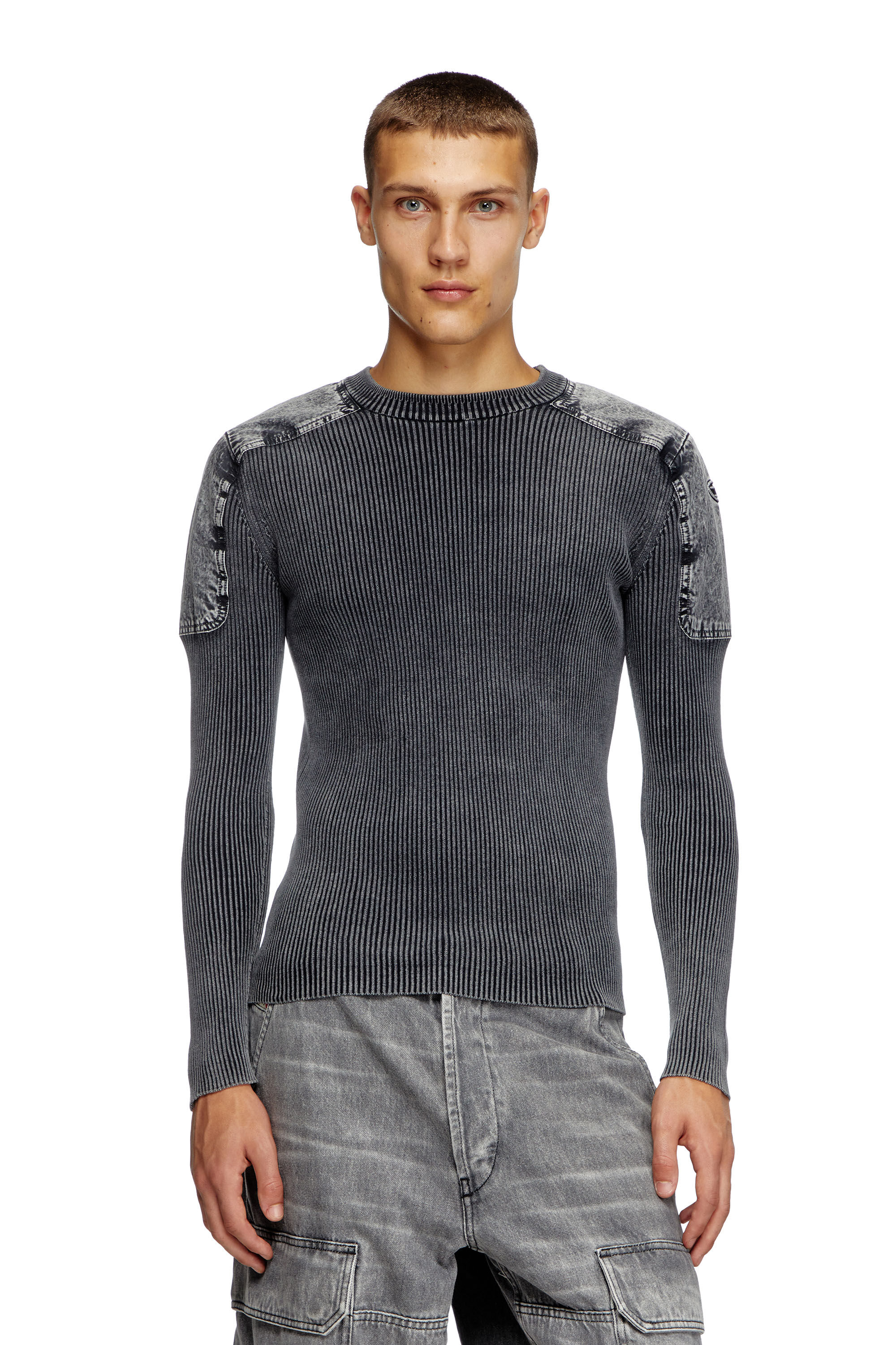 Diesel - K-MARTIN, Maglia con spalle a contrasto Uomo in Grigio - 3