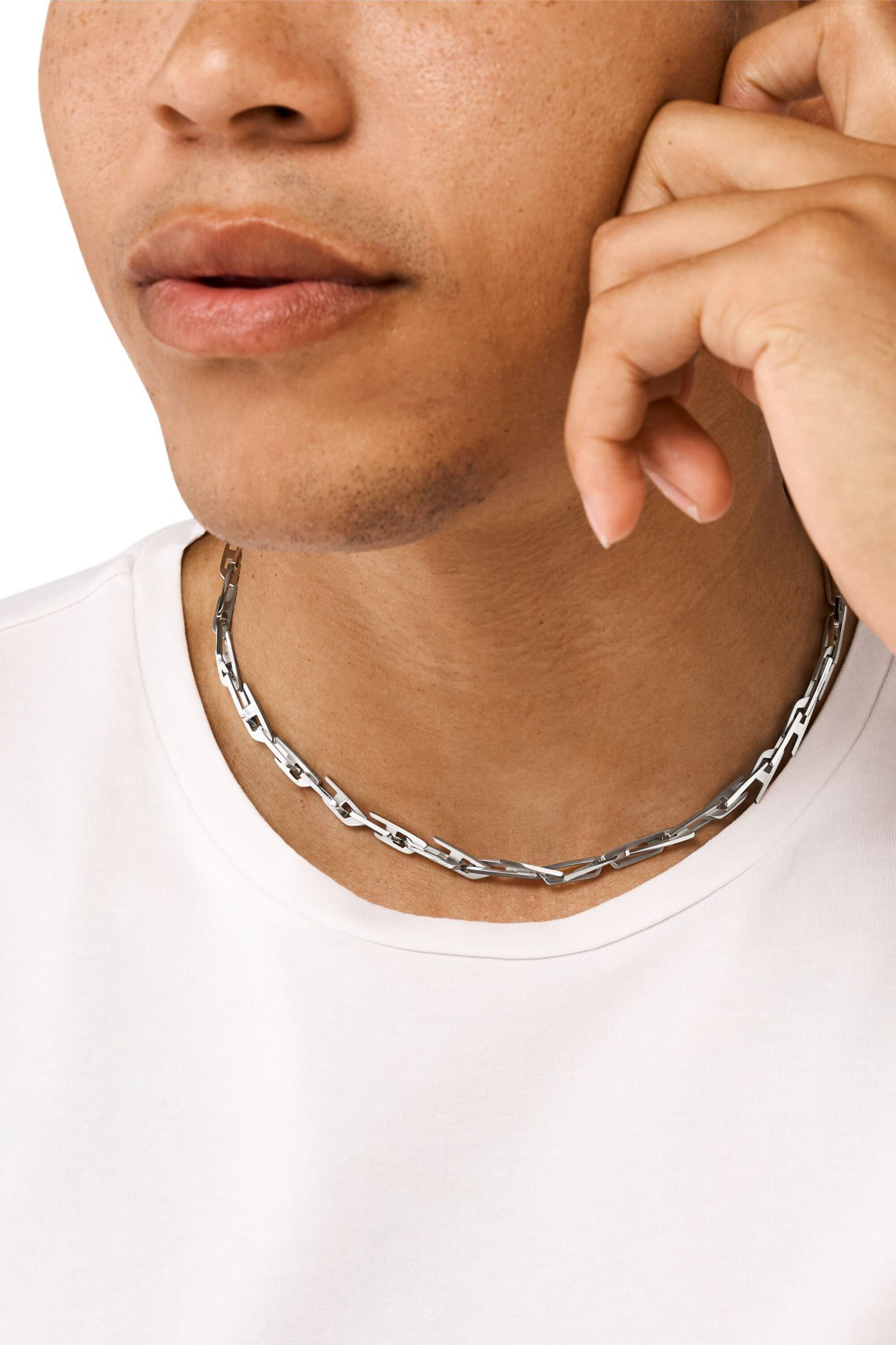 Diesel - DX1537040, Collana a catena in acciaio inossidabile con loghi D intrecciati Unisex in Argento - 3