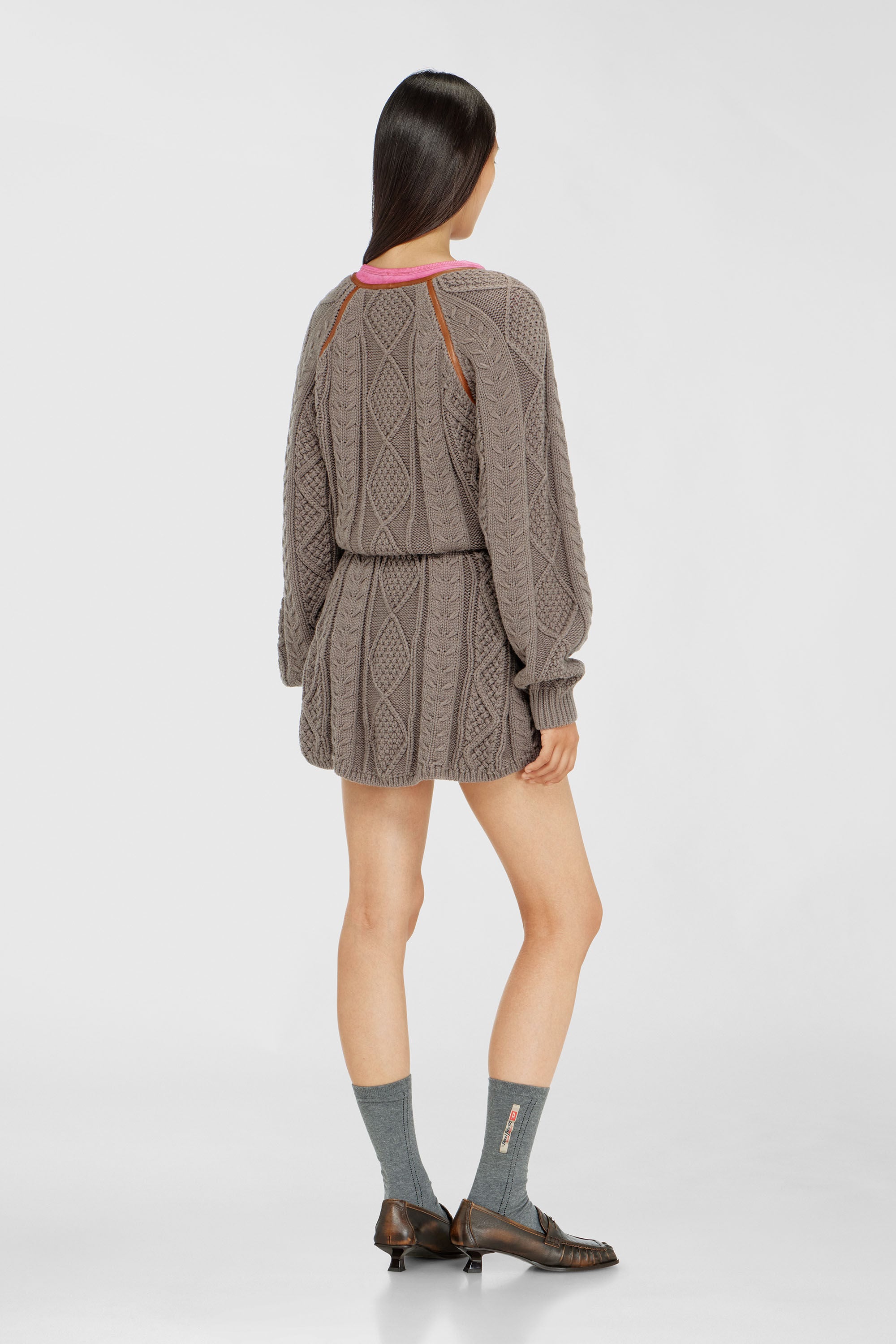 Diesel - M-INTESSE, Abito mini cardigan in maglia a trecce Donna in Grigio - 4