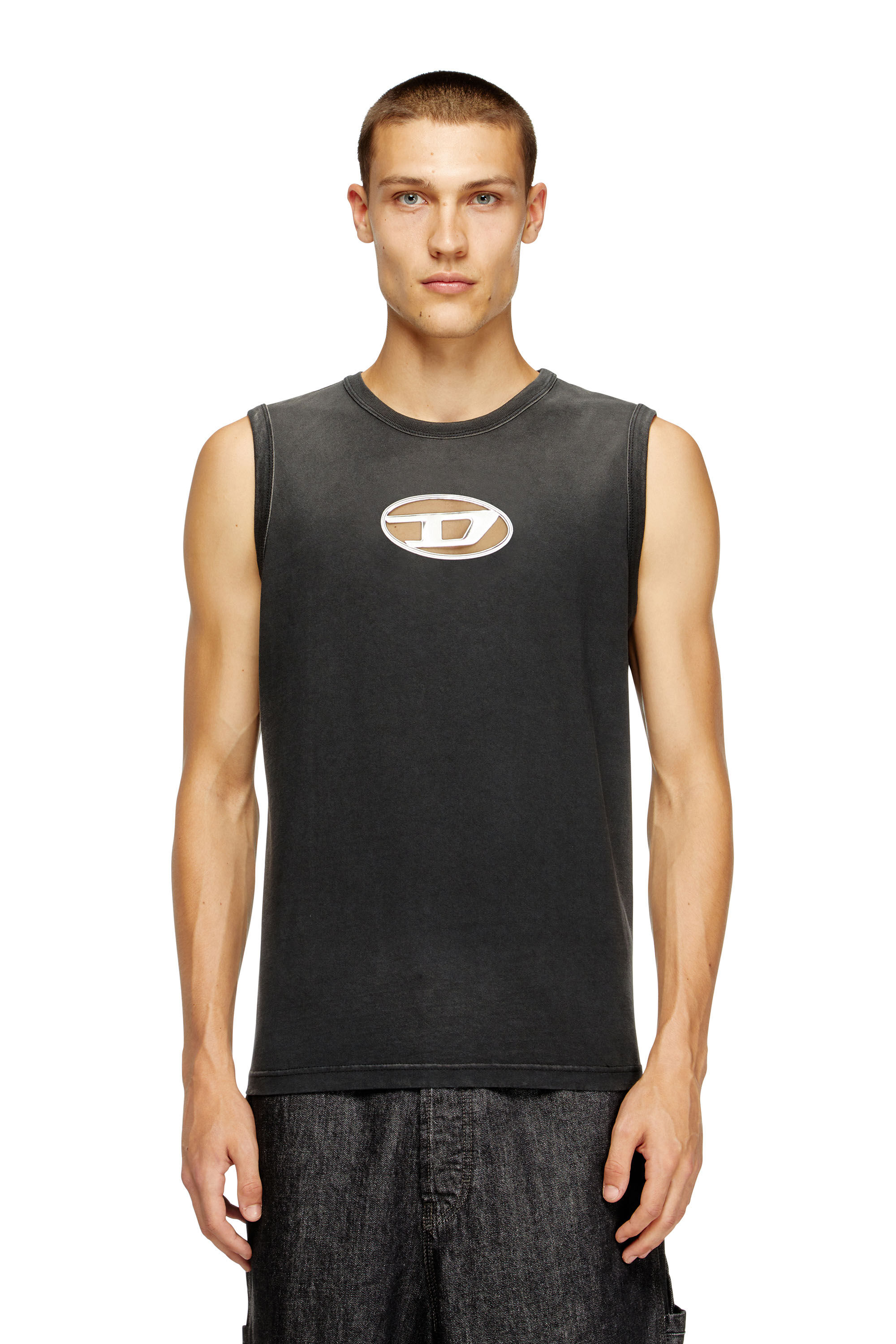 Diesel - T-BRICO, Tank top sfumata con Oval D effetto puff Uomo in Nero - 3