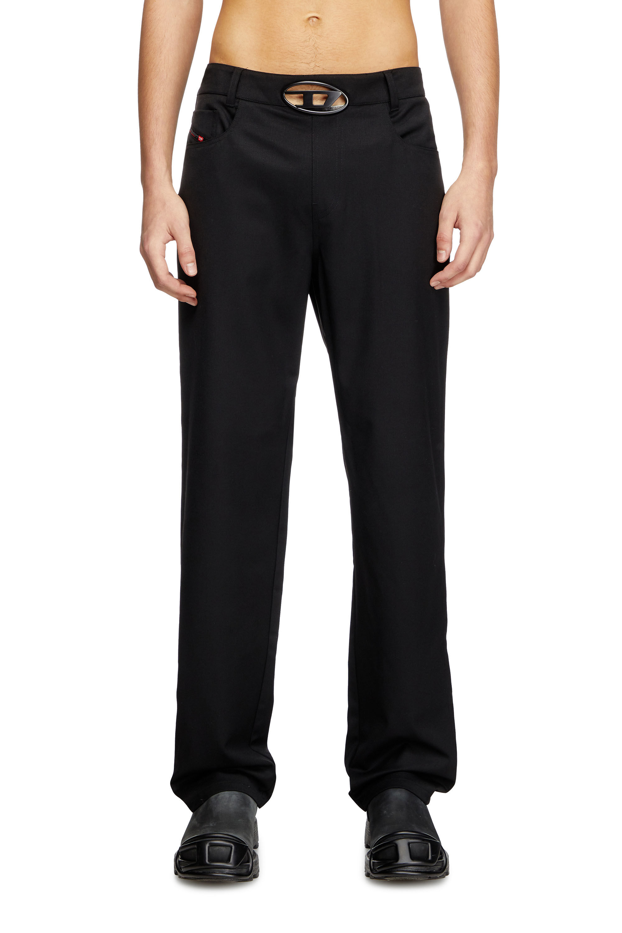 Diesel - P-DMAX, Pantaloni in misto lana con fibbia D Uomo in Nero - 3
